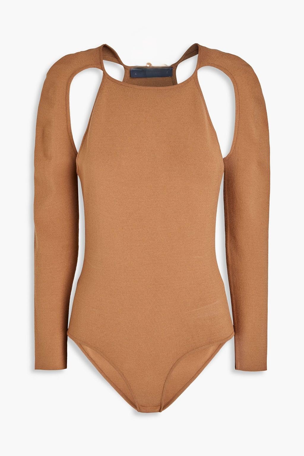 bedazzle sleek brown cut-out shoulder bodysuit (IN, Alpha, M, Brown)-picture-48