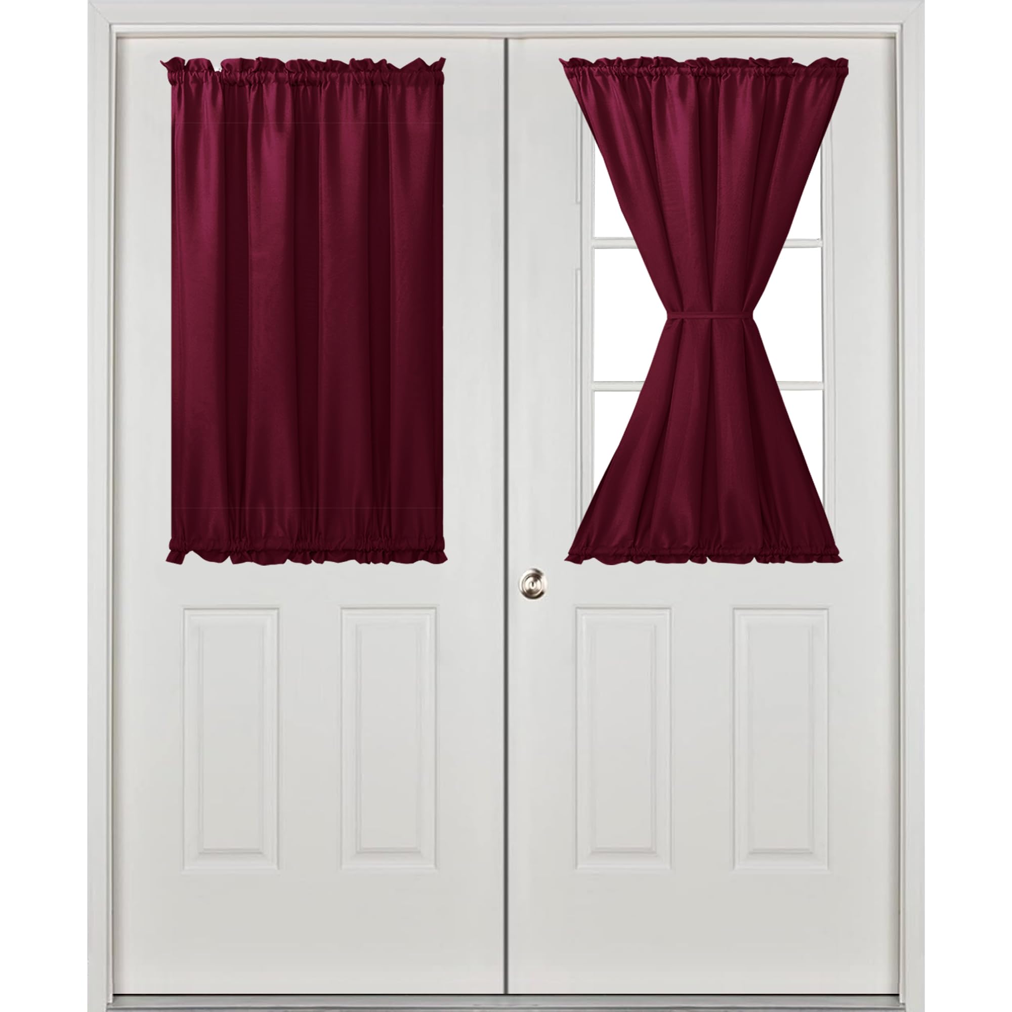 Hiasan Rideaux de porte française, intimité, rideau avant semi-transparent avec passe-tringle, 1 panneau (bordeaux, 61 x 101,6 cm)