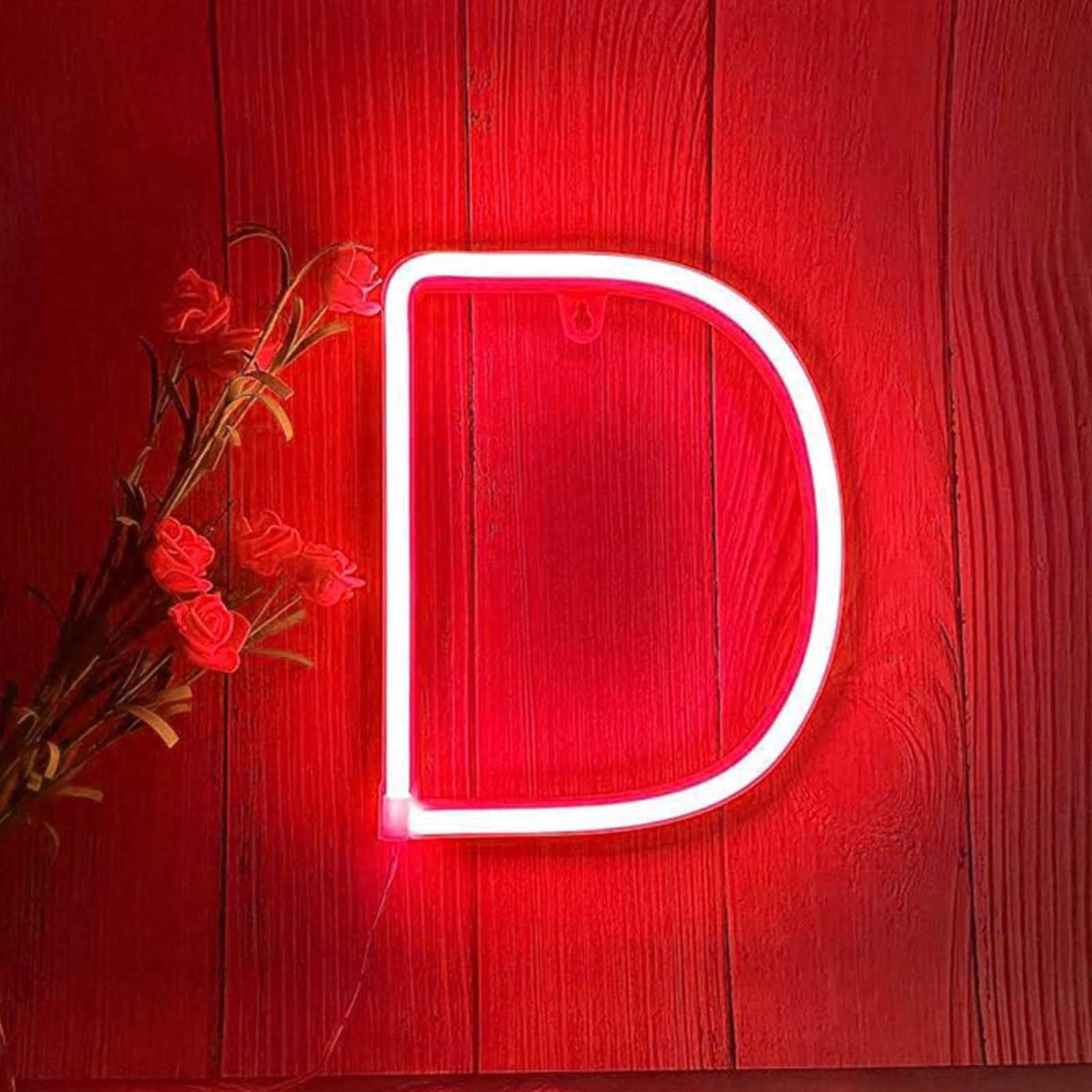 Red Glowing Alphabet Neon Light with USB Power Bank Flexible LED Letters for Wedding Backdrops & Photo Booths Lightweight for Event & Home Decor(Letters D) — image 1
