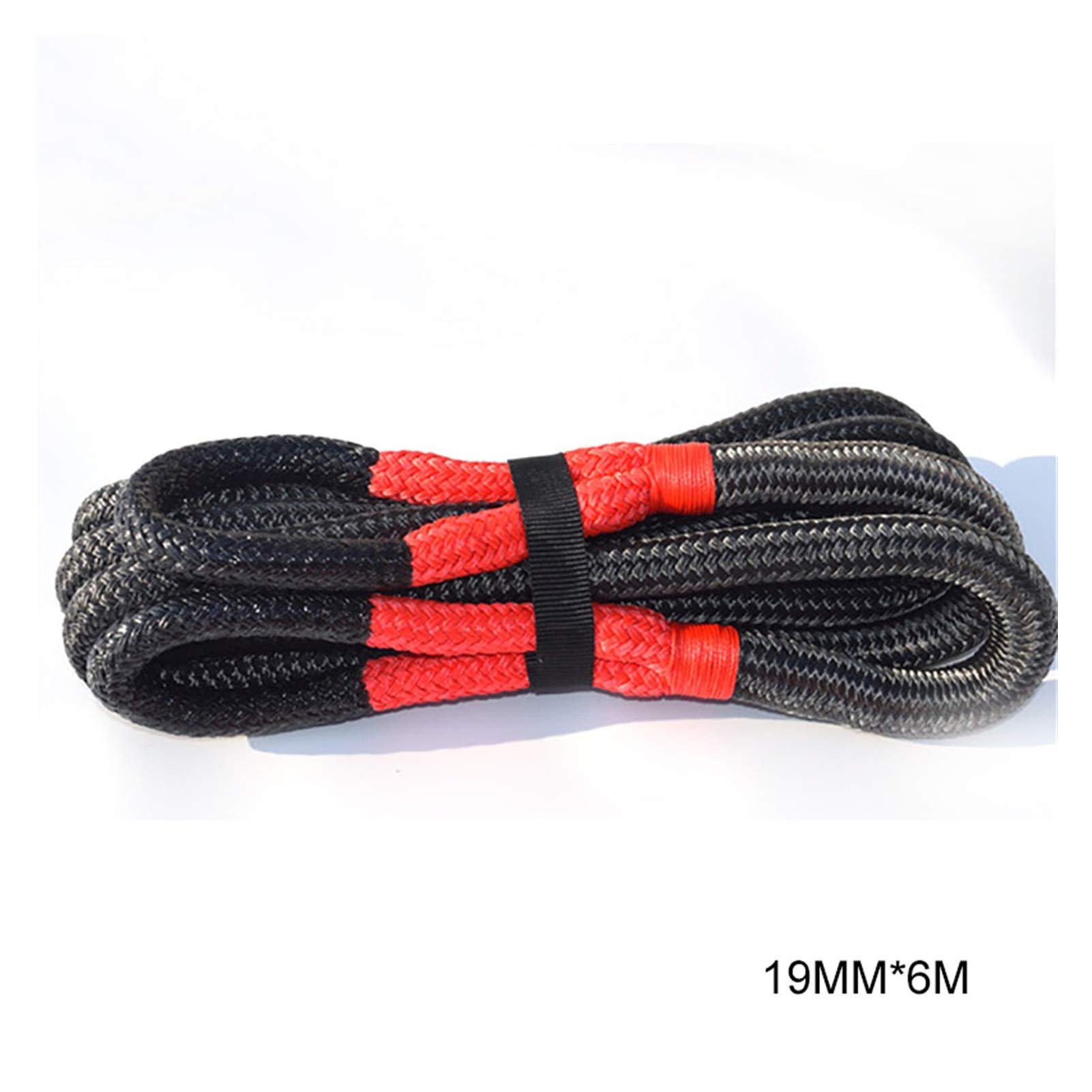 Syntetyczna lina wyciągarki, Lina kinetyczna, podwójna oplatająca liny odzyskiwania, lina energetyczna do pojazdów terenowych 4WD ATV UTV(Black 12mm 6m)