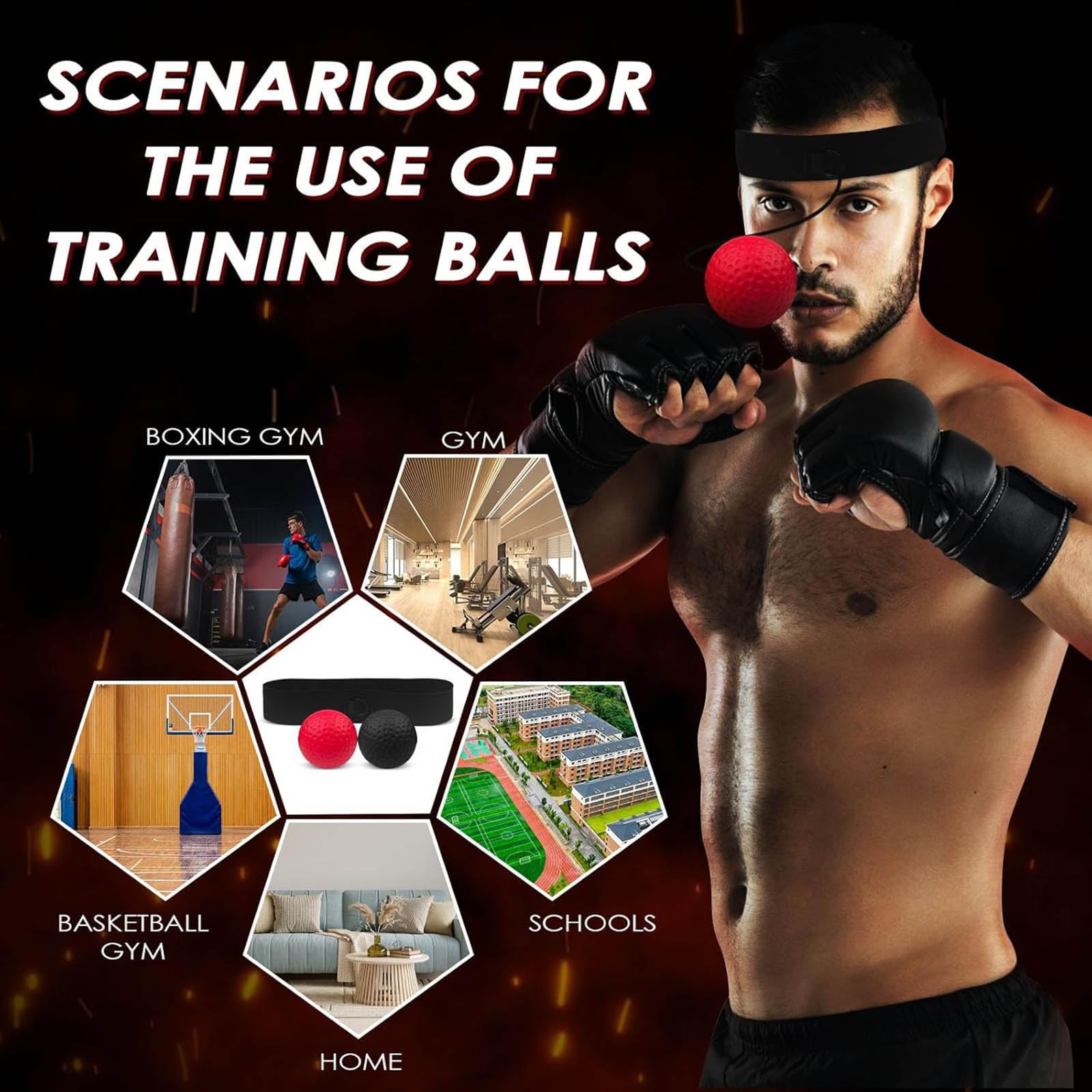 Bola de Entrenamiento de Boxeo, Pelota Reflejos, Diadema Ajustable, 2 Pelotas de Reacción, Mejora Velocidad, Enfoque, Compacta