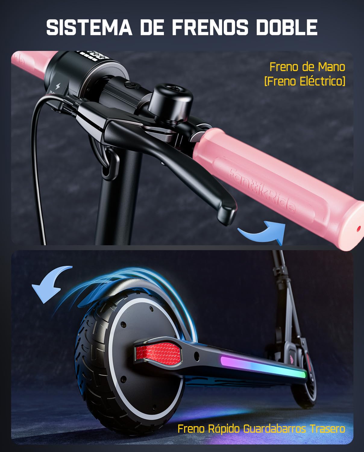 FanttikRide T9 Apex Patinete Eléctrico para Niños de 1,3 a 1,7 m, Motor 200 W, Luces LED, Altavoz Bluetooth, Velocidades de 11/16/19 km/h, Altura Ajustable, Plegable, hasta 40 Minutos de Uso