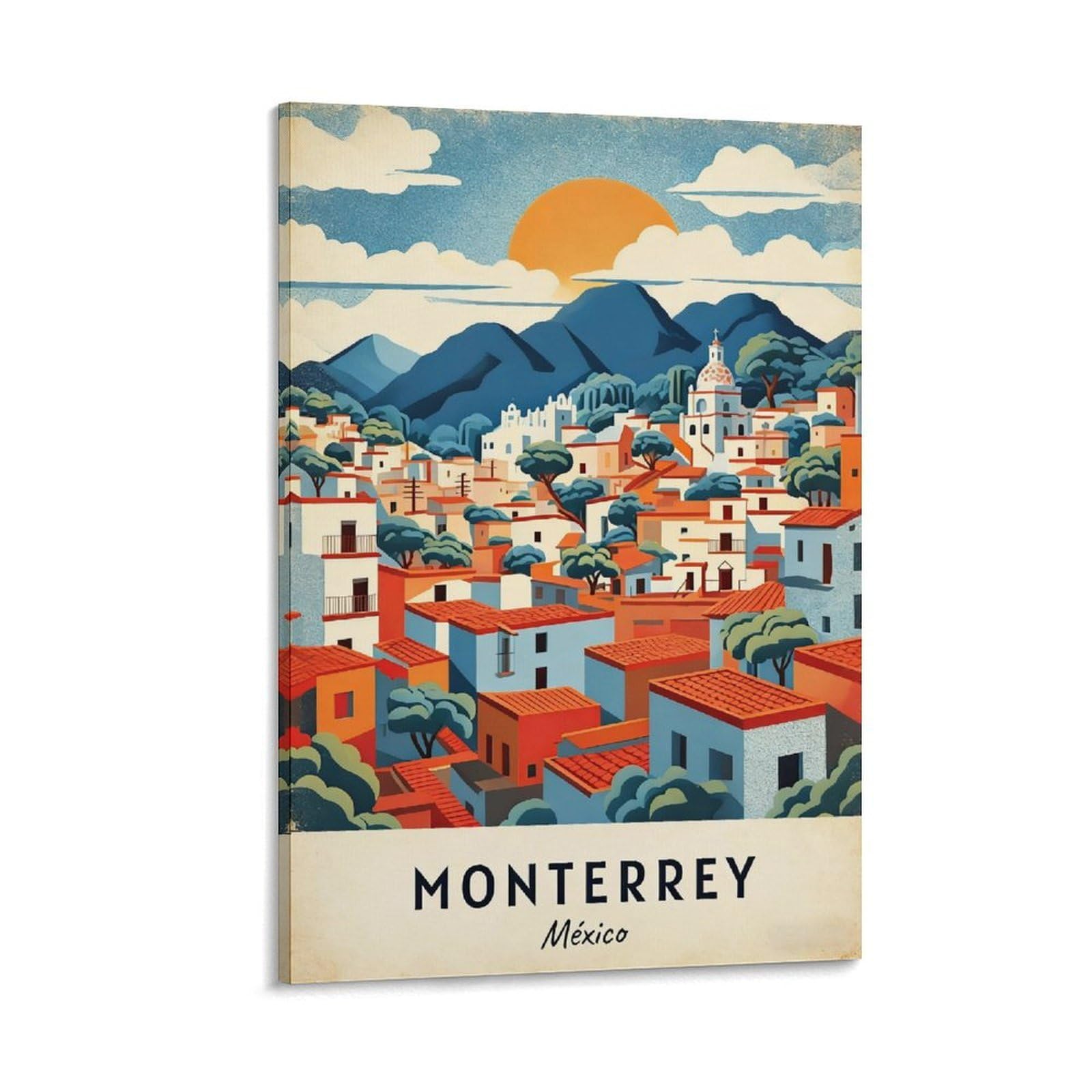 NHGEQAA Monterrey Mexico Vintage Travel Posters 12x18inch(30x45cm) Canvas Wall Art Print Picture