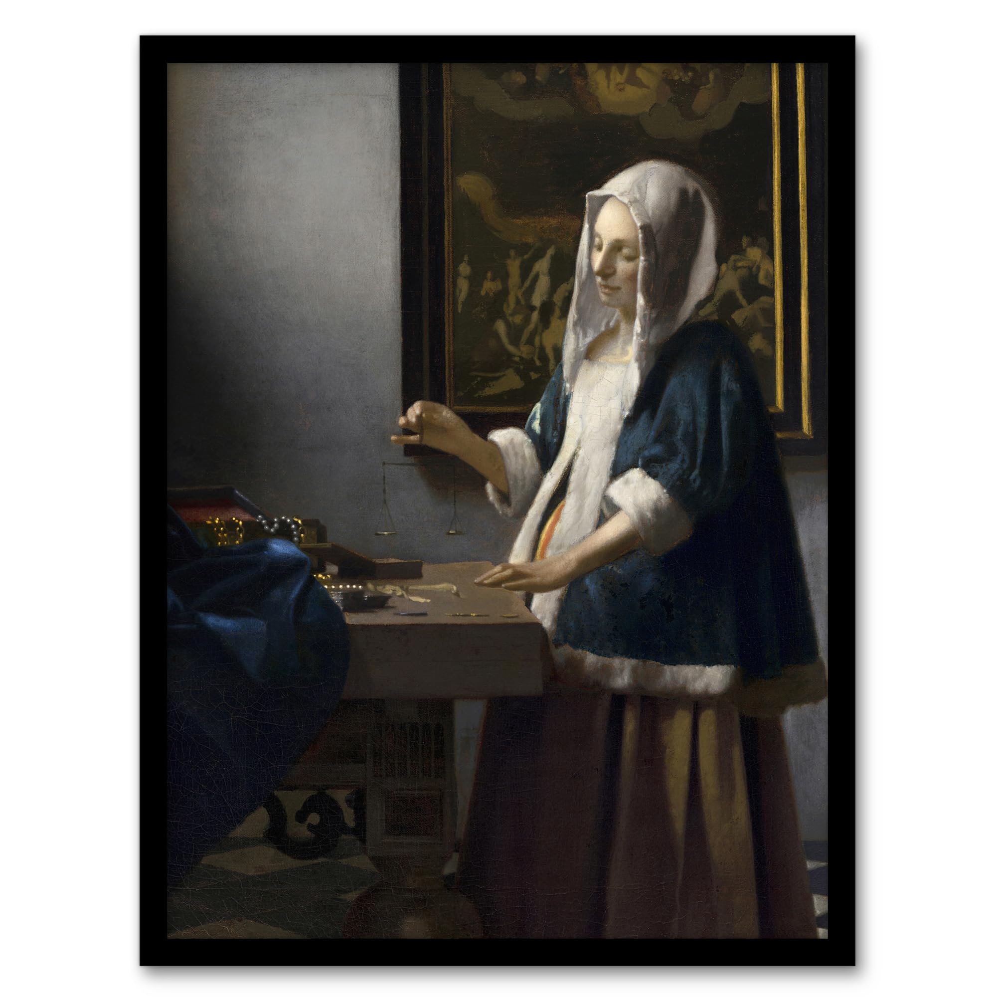 Artery8 Grey Johannes Vermeer Woman Holding A Balance Framed Wall Art Print Home Décor A4