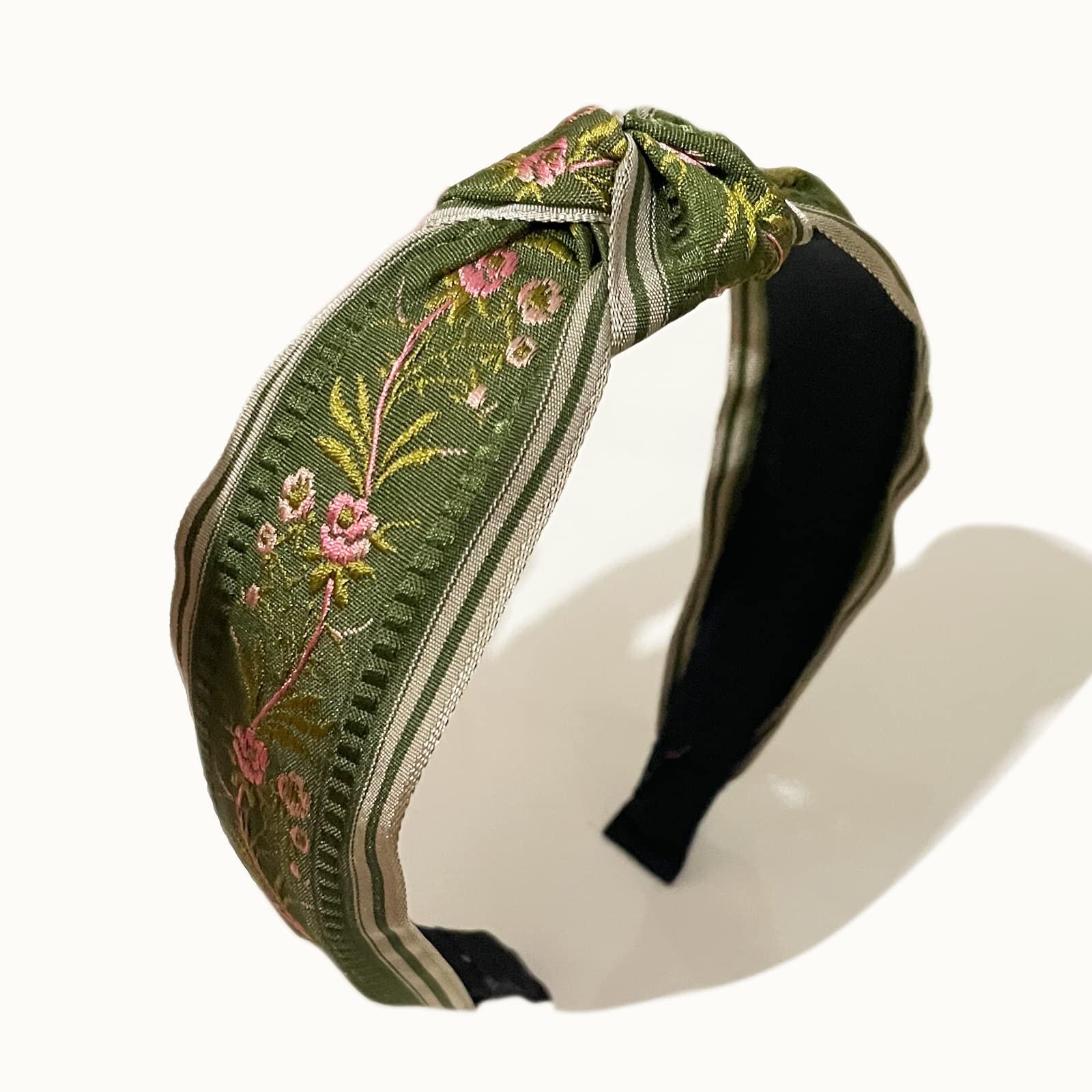 Handmade Vintage Braid Headband Elastic Cloth Cross Knot Hair Hoop Wide Jseng 4PC Handmade Vintage Braid Headband Embroidery Cloth  main image 2