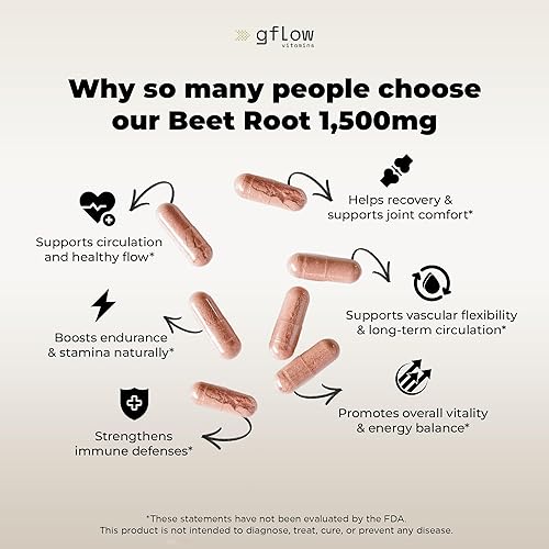 Miniatura 4 de Cápsulas de raíz de remolacha orgánicas, totalmente naturales con vitamina C y zinc, apoya la salud del corazón y la resistencia, sin OMG, 180