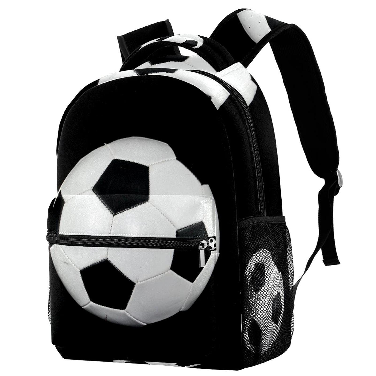 Leisure Campus Travel Backpacks, Soccer Ball Football Black Bags with Bottle Holder for Girls Boys