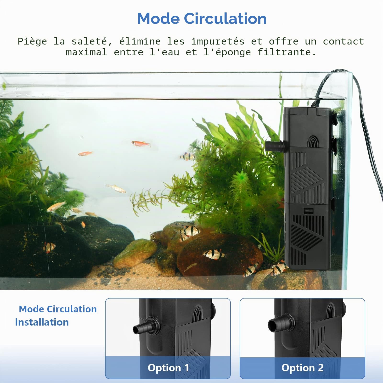 hygger Filtre Interieur Aquarium,600L/H Filtre Interieur Débit d'eau Réglable Submersible avec,10W Faible Débit d'eau Filtre d'aquarium pour Aquarium Jusqu'à Tortue, Postuler à 60-120L