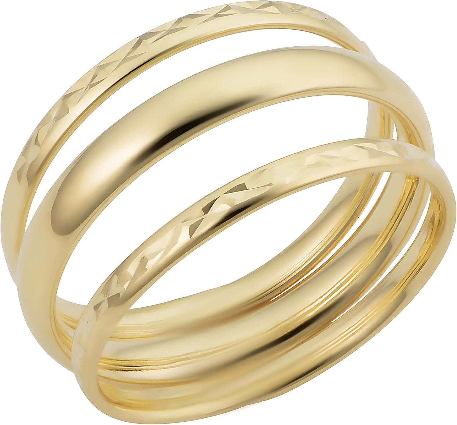 Au Naturale 10k Yellow Gold High Polish Diamond-cut Triple Stacked Band Ring
