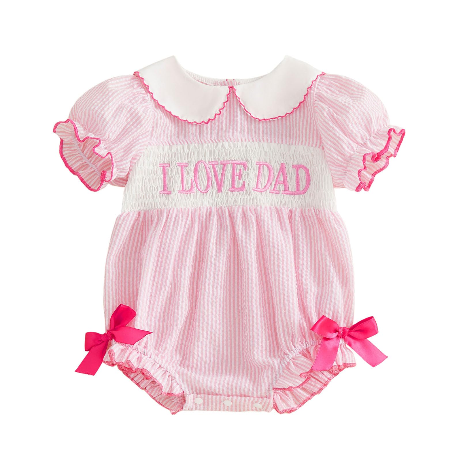 FYBITBO Baby Girl Summer Clothes Ruffle Short Sleeve Peter Pan Collar Bubble Romper Onesie Mothers Fathers Day Outfit