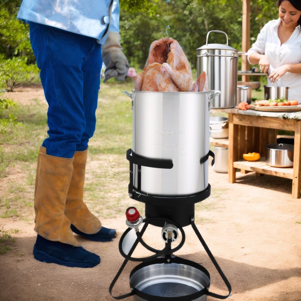 30QT Turkey Fryer & 10QT Fish Fryer Kit | Aluminum Fryer Pot | 55000BTU Propane Burner |Baskets | Stand | Marinade Injector | Turkey Rack | Rack Lifter | Thermometer