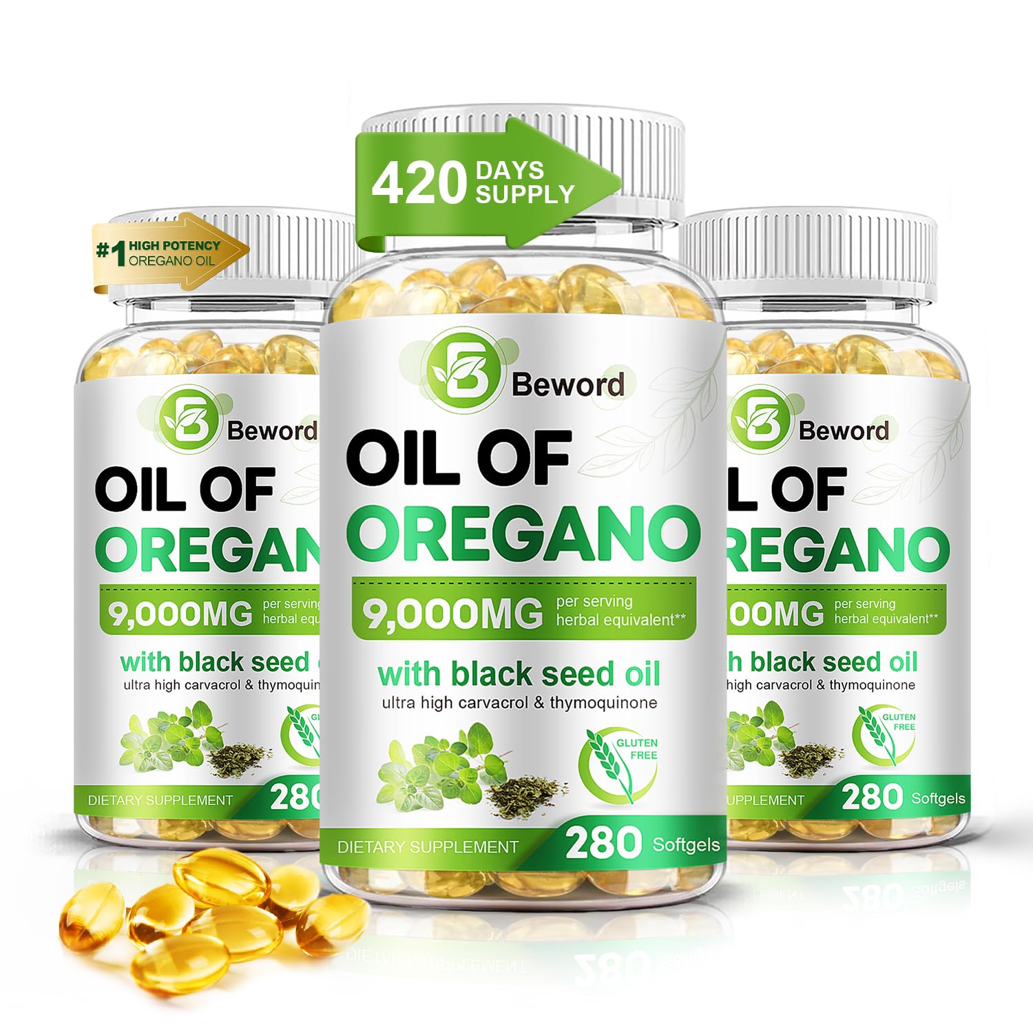 BEWORD Oil of Oregano with Black Seed Oil, 280 Softgels, 9000mg Per Serving — Amazon image 9