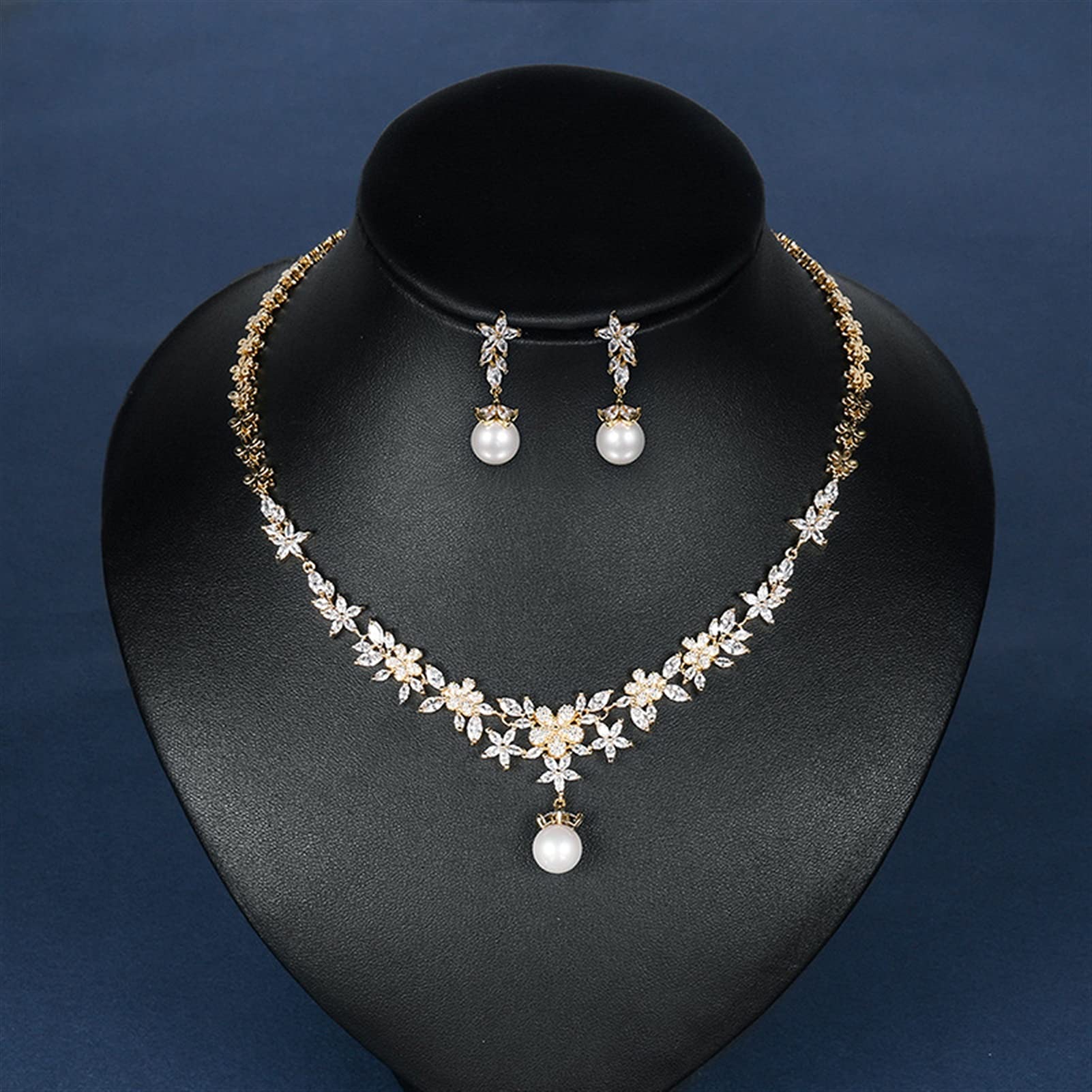Set di Gioielli da Sposa con zirconi cubici e Perle di Conchiglia per la Sposa o la Damigella d'Onore