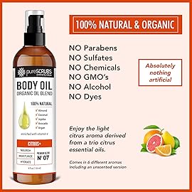 pureSCRUBS Ultra Moisturizing Citrus+ Body Oil Spray for Dry Skin, Massage, Cuticles & More Organic Super Blend of Jojoba, Argan, Coconut, Sweet Almond & Avocado Oils Enriched with Vitamin E, Lg 4oz