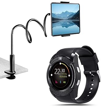 TechKing Universal Mobile Phone Holder & Tablet Holder with 360? Rotation with Bluetooth Smartwatch V8 Smart Watch with SIM Card Support for Boys/Girls/Men/Women