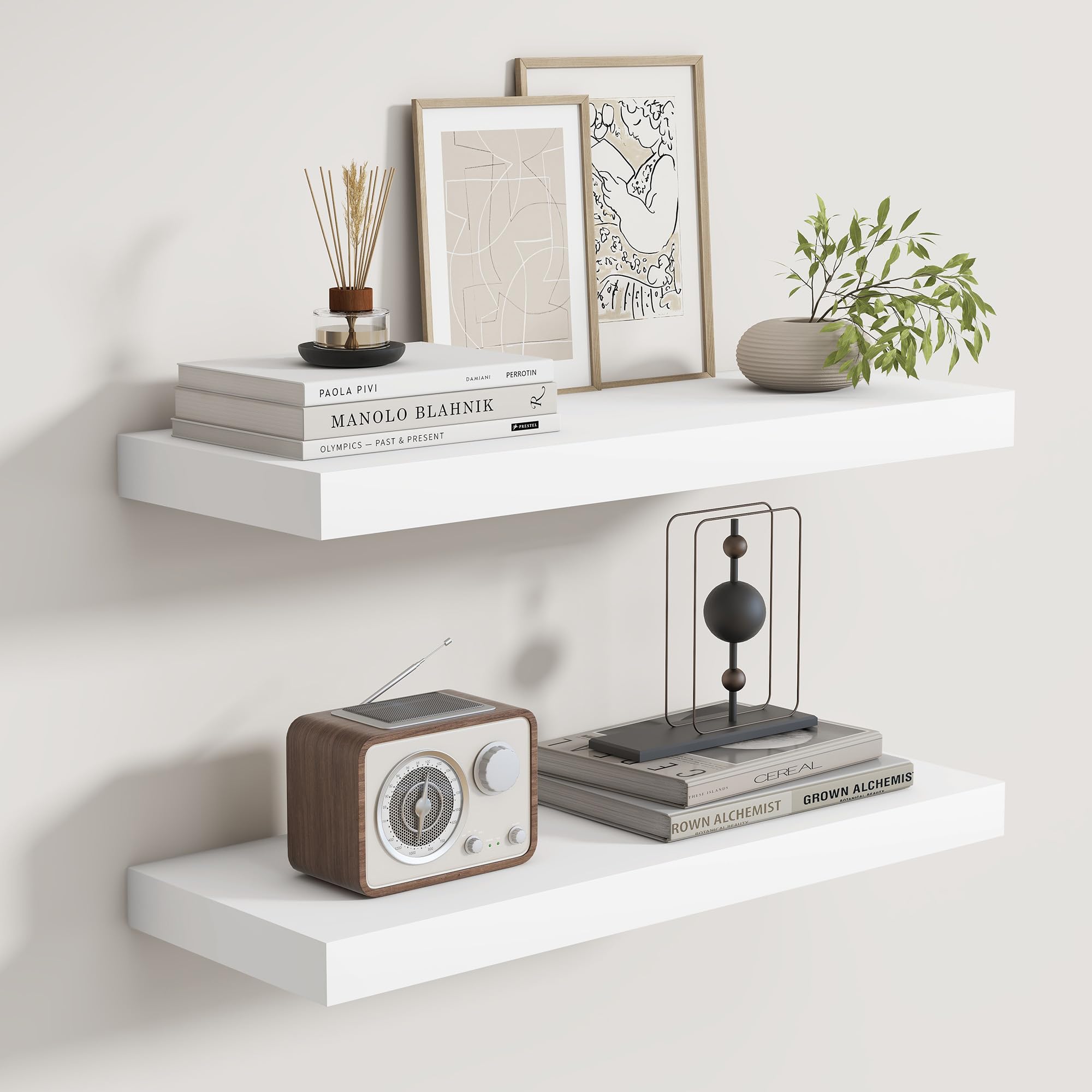 Fun Memories Rustic Floating Shelves for Home Decor, 8 Inch Deep Floating Shelf, Solid Wood Floating Wall Shelves 24 Inch Long, Deep Wall Shelves for