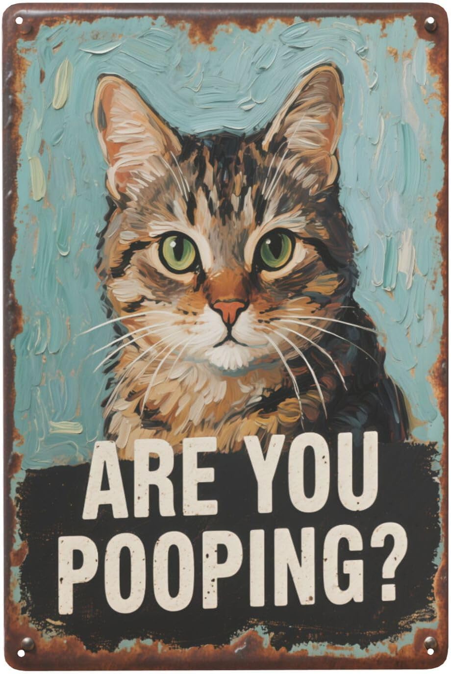 Zobiuiu Divertido arte de pared de baño con diseño de gato «Are You Pooping», póster vintage para decoración del baño, decoración gótica retro para
