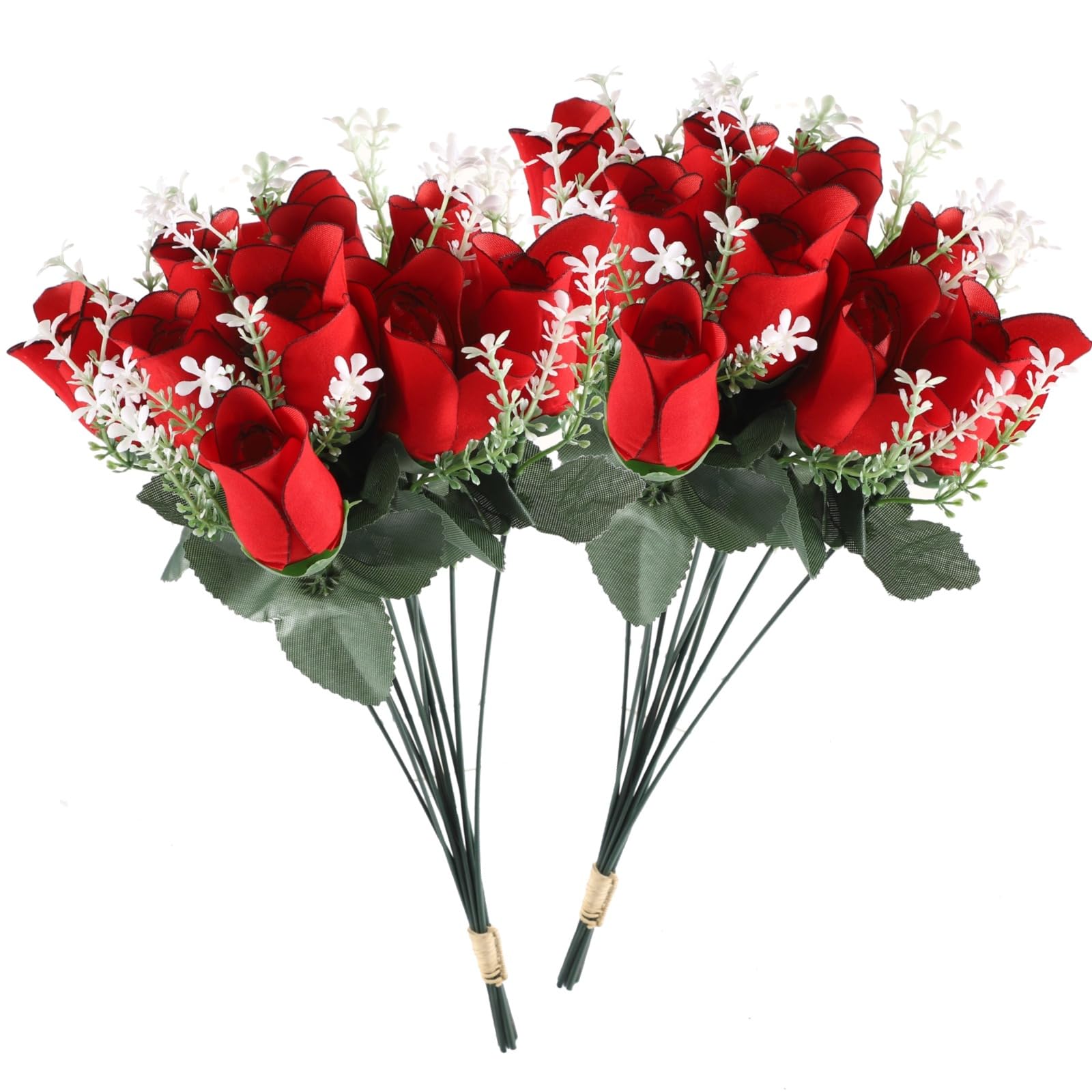 Fleurs artificielles de cimetière pour tombe | Lot de 2 bouquets de roses en soie rouge