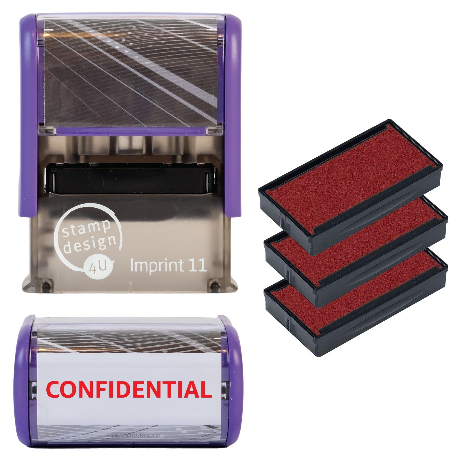 Confidential Self Inking Rubber Stamp for Stamping Your Confidential Documents - Red Confidential Stamp with 3 Extra Inkpads