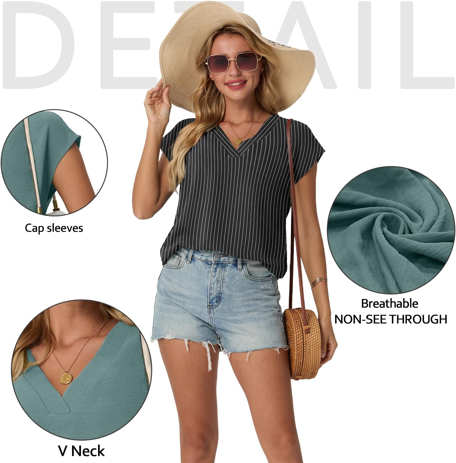 Lepunuo Womens Summer Tops Cap Sleeve Textured Dressy V Neck Shirts 2025 Work Office Blouses Business Casual Outfits - Image 3