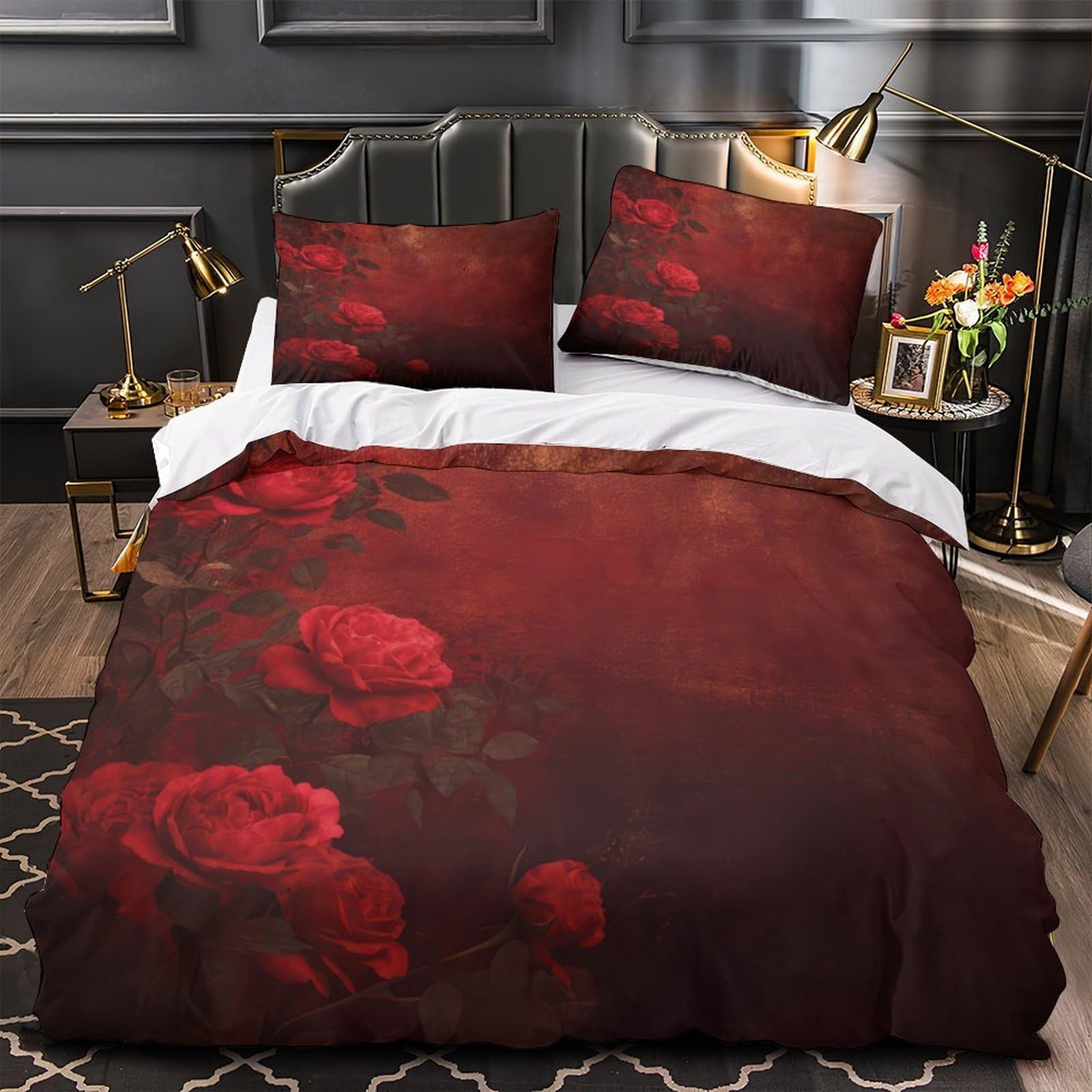 Housse de couette roses rouges 3D de qualité supérieure en microfibre douce 200x200