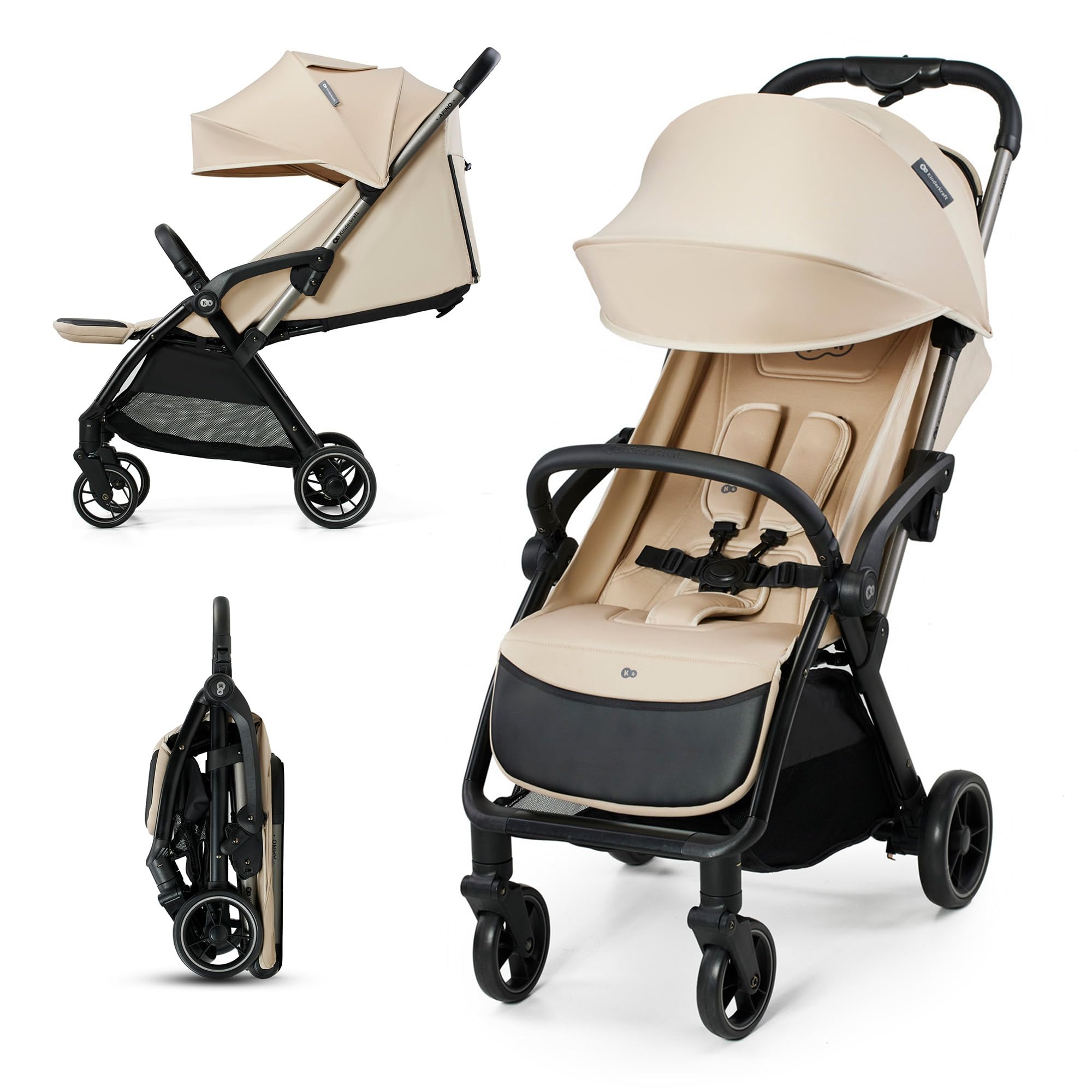 Kinderkraft APINO Lightweight Stroller, Auto Folding, Beige