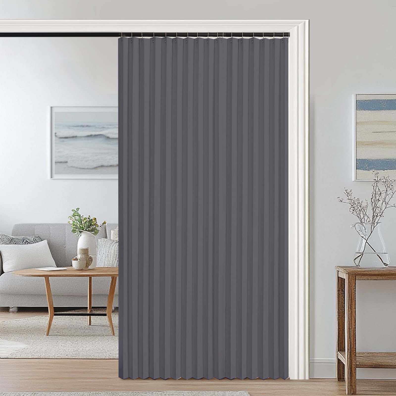 Blackout door curtain, folding invisible magnetic door curtain for bedroom, bathroom, living room and room partition-Gray- W200xH200cm