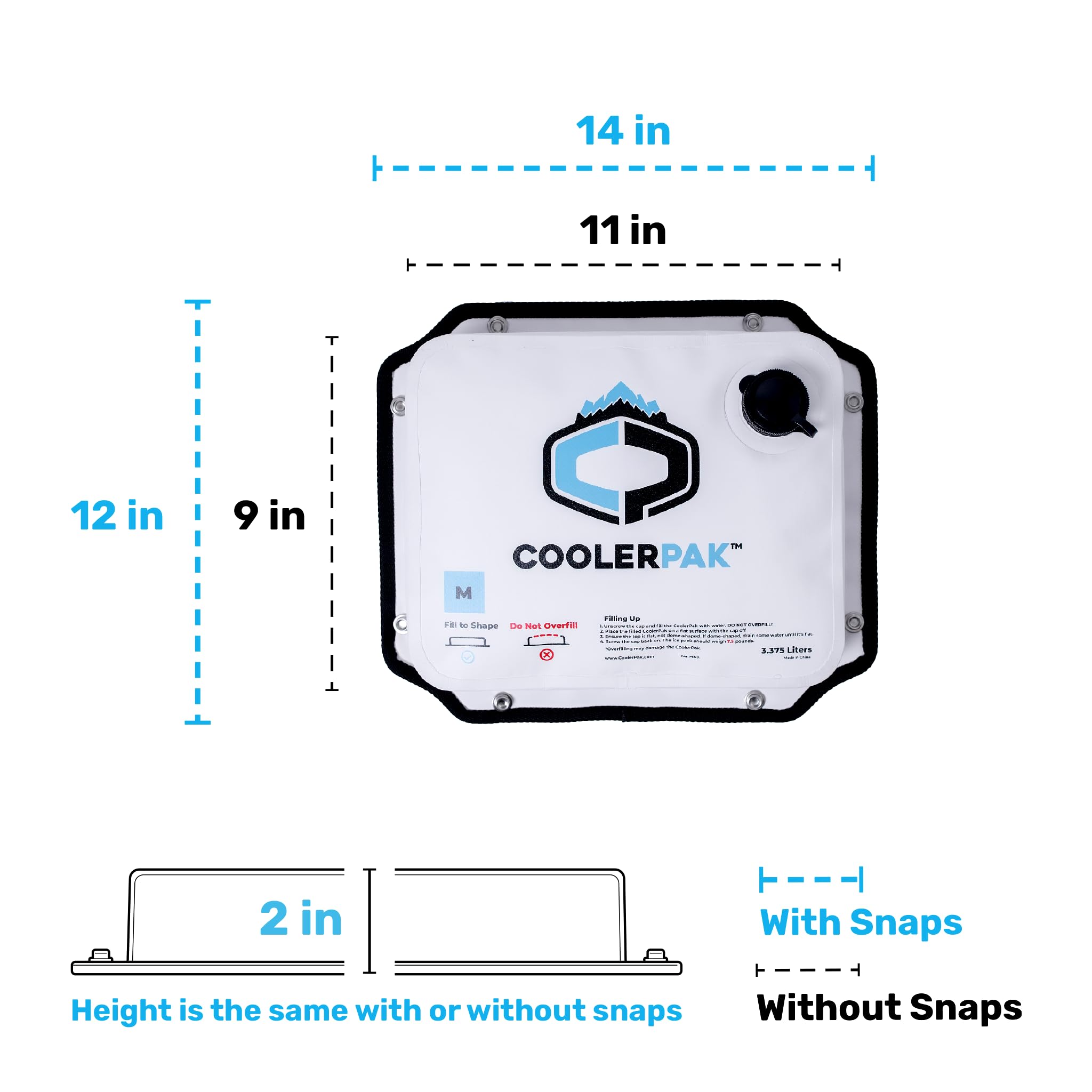 CoolerPak 3,2 kg nachfüllbarer wiederverwendbarer Eisbeutel – Edelstahl-Druckknöpfe – tagelang kalt – ungiftig, auslaufsicher, geeignet für Trinkwasser und Kalttauchen, robust, aufrollbar für einfache