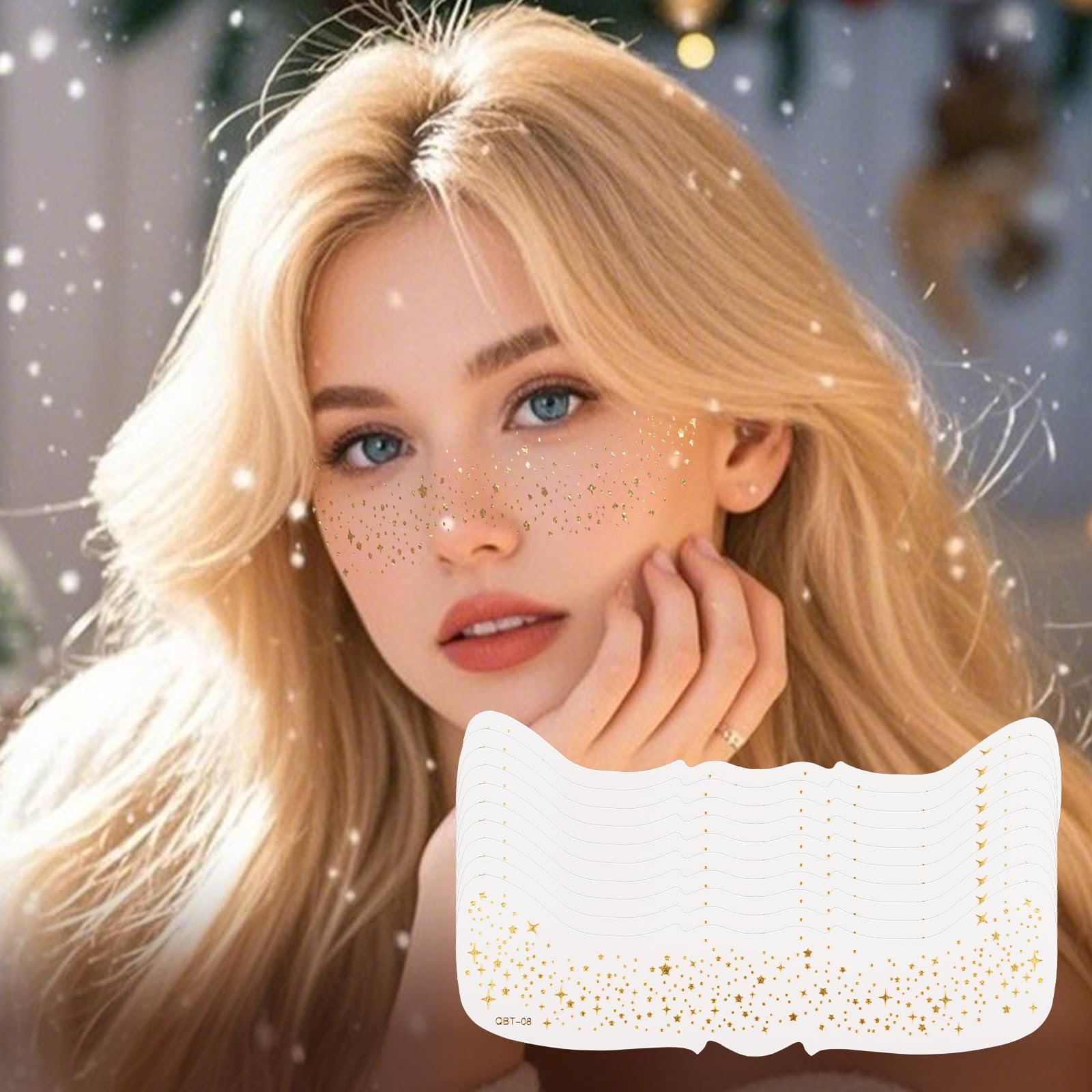 10 Pcs Glitter Freckles Face Tattoo, Face Glitter Makeup Patches, Waterproof Sparkle Freckles Tattoo Fairy Makeup Accessories For Women (Gold)