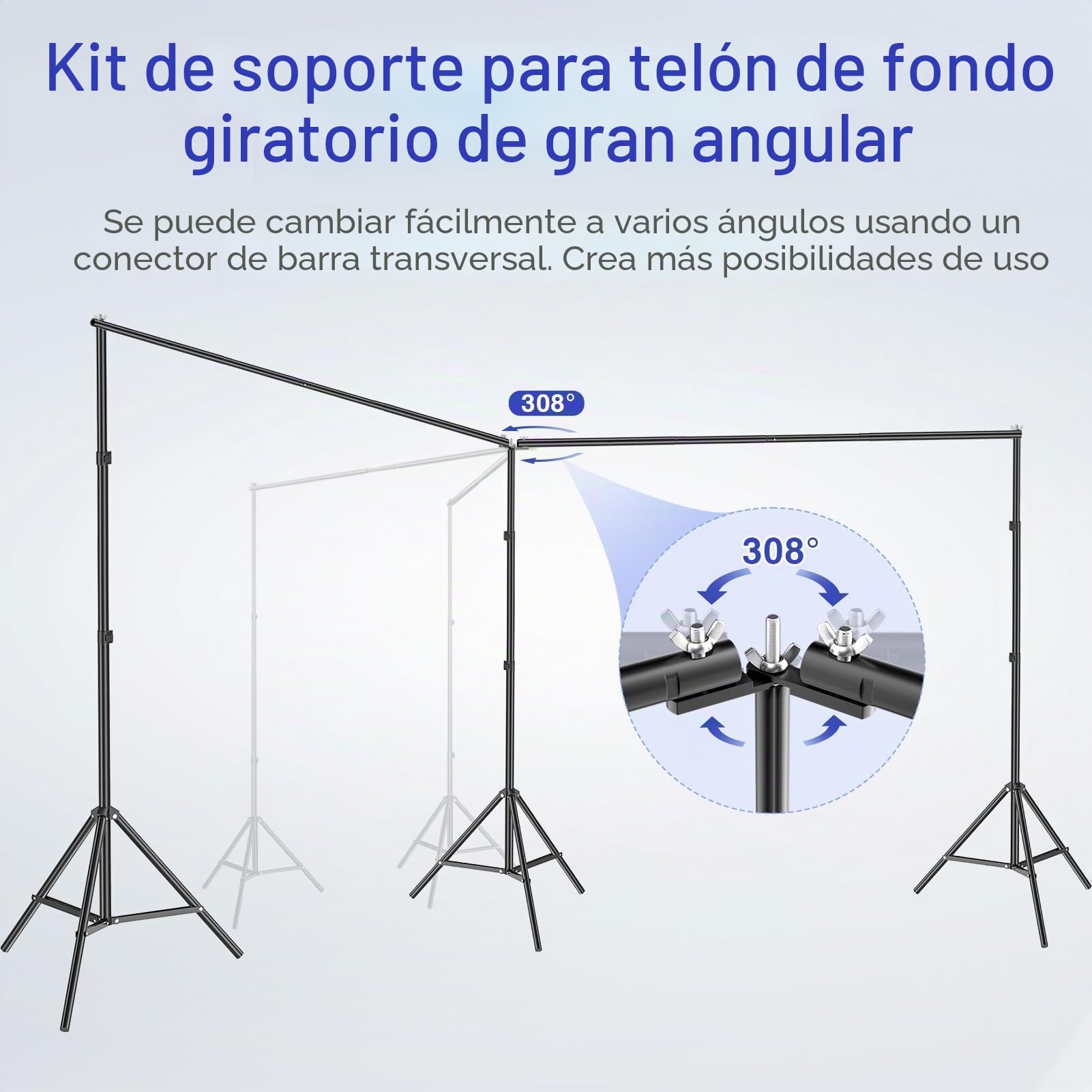 EMART Soporte de Fondo, Gran Soporte Fondo Fotográfico Ajustable de 6x2,1m con Conexión Giratoria de 308°, Soporte de Fondo Fotográfico para Estudios Fotográficos, Bodas, Cumpleaños, Decoración