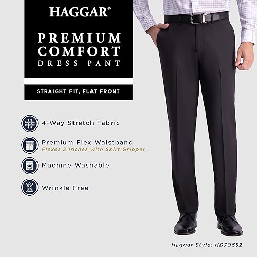 Miniatura 5 de Haggar Pantalones de vestir de alta calidad para hombre, ajuste recto, parte delantera plana, tallas regulares y grandes y altas