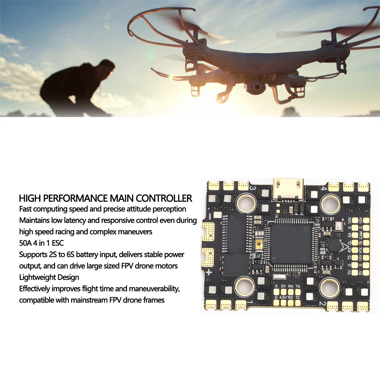 STM32F722RET6 Kontroler Lotu AIO, Lekki 50A 4 w 1 ESC z OSD i Barometrem dla Dronów Wyścigowych FPV