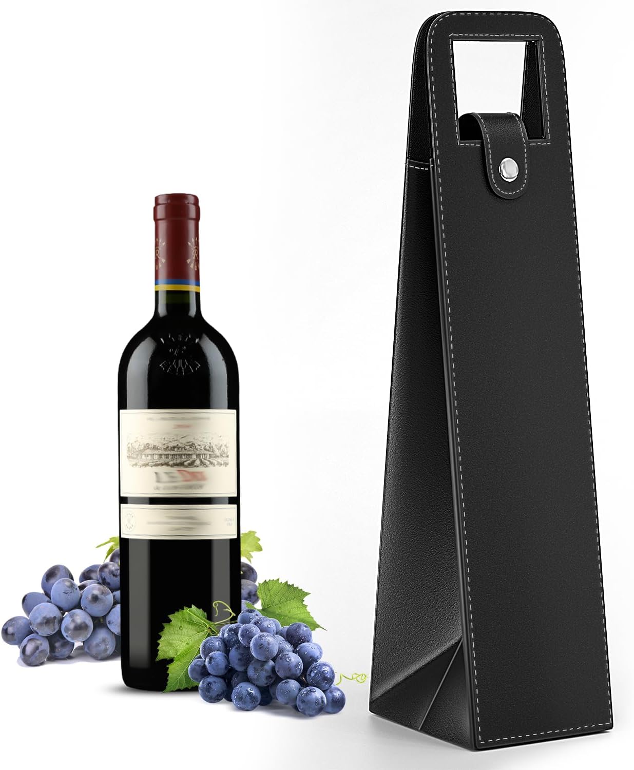 RYDDOY Wine Gift Bag, Reusable Leather Wine Tote Carrier, Single Bottle Champagne Beer Gift Bags Carrier for Birthday, Wedding, Picnic Party, Christmas festival Gifts (Black)