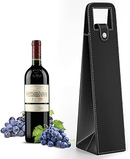 Wine Gift Bag, Reusable Leather Wine Tote Carrier, Single Bottle Champagne Beer Gift Bags Carrier for Birthday, Wedding, Picnic Party, Christmas Gifts (Black)