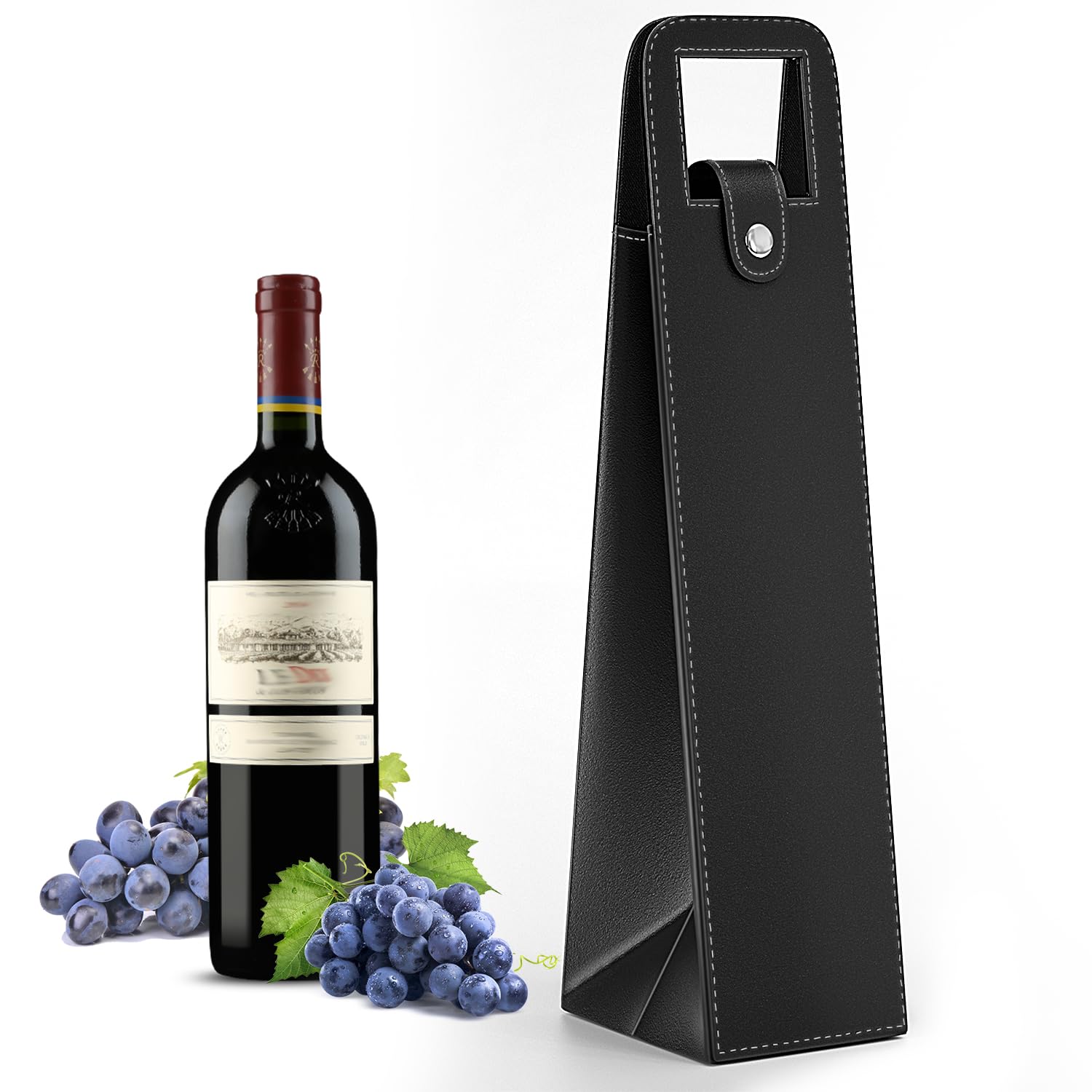 Wine Gift Bag, Reusable Leather Wine Tote Carrier, Single Bottle Champagne Beer Gift Bags Carrier for Birthday, Wedding, Picnic Party, Christmas Gifts (Black)