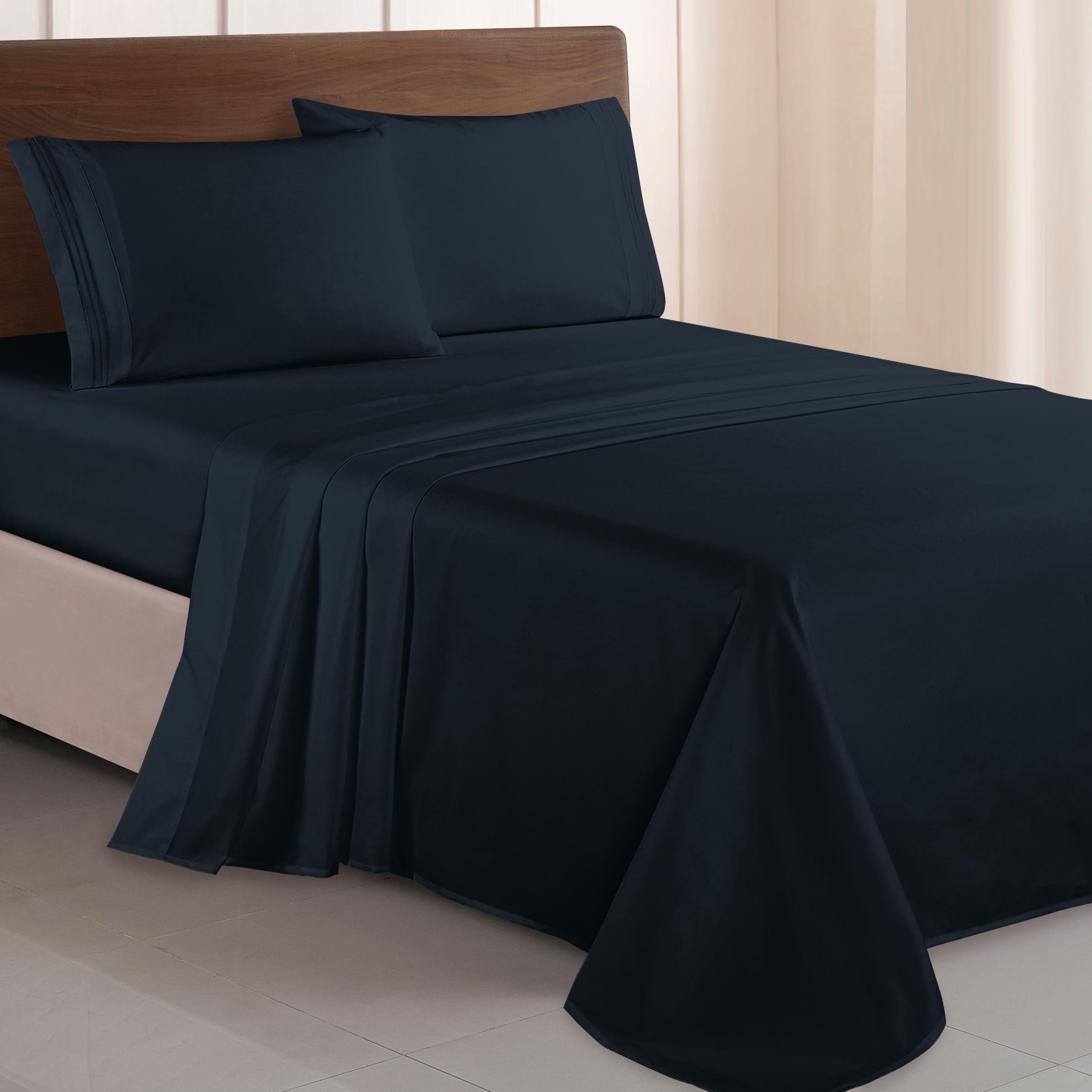 1500 Premier Hotel Quality 4-Piece Bed Sheet Sets, Deep Pockets - Luxurious Wrinkle Free & Fade Resistant, King, Black
