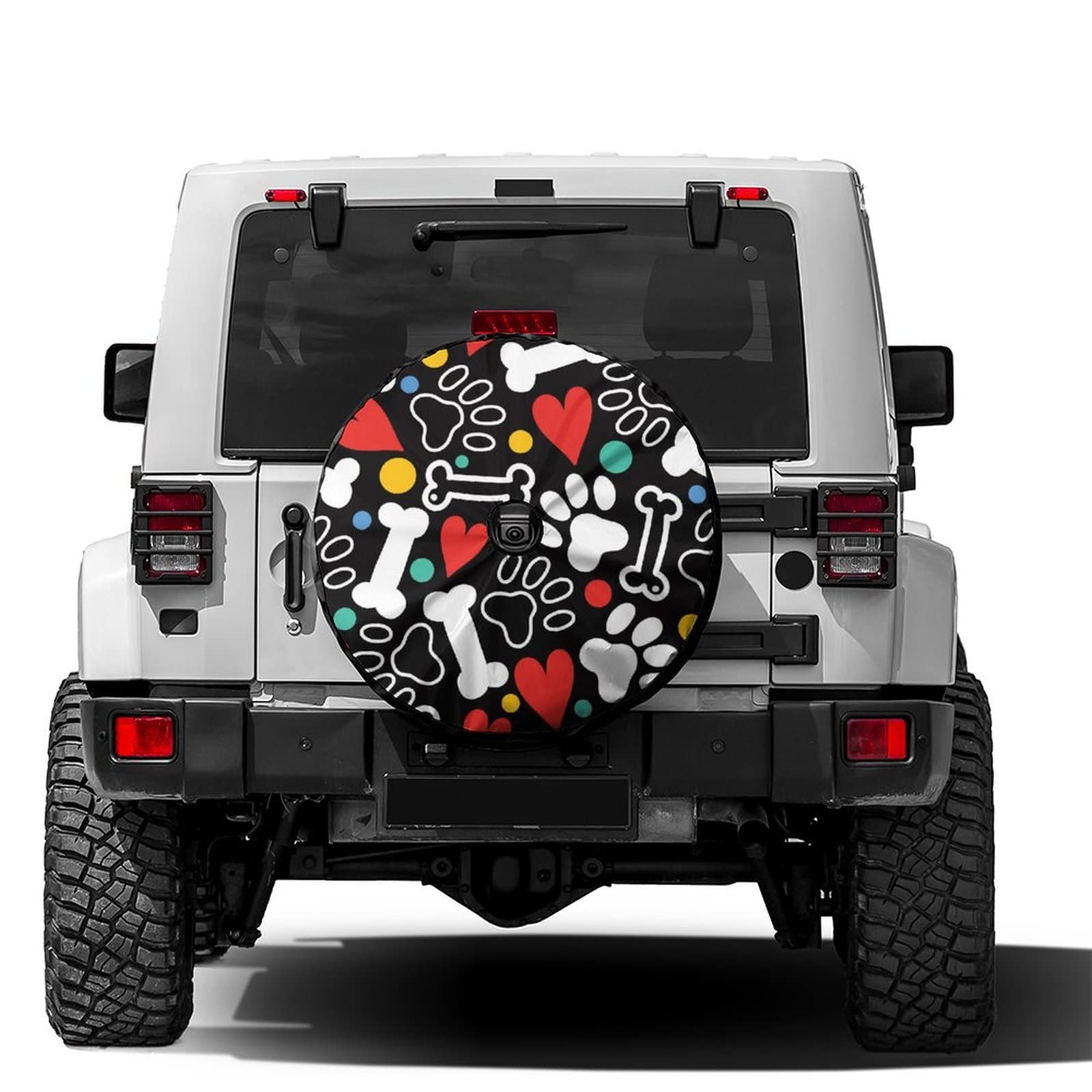Delerain Spare Tire Cover with Backup Camera Hole Paw Prints Bones Hearts Wheel Covers Sun Protection Waterproof for Jeep Truck RV Trailer SUV and Many Vehicle (14 Inch for Diameter 23"-27")