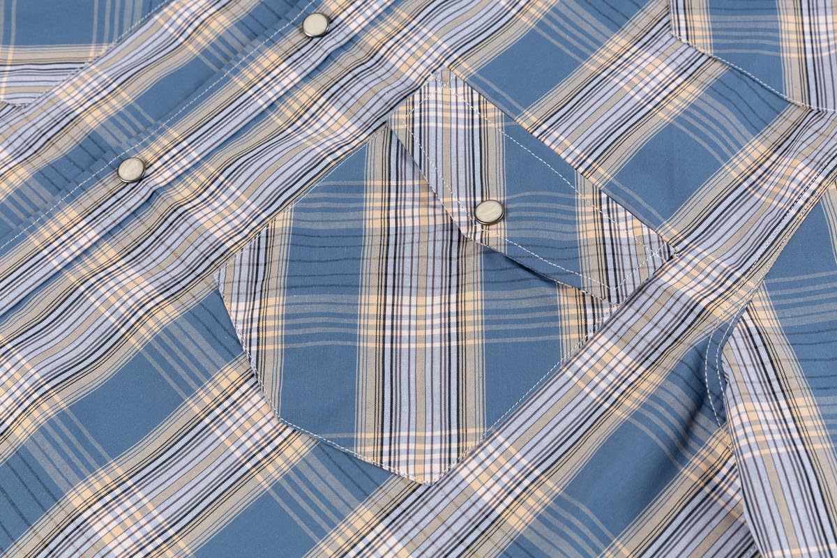 Men’s Western Cowboy Shirts-Long Sleeve Snap Button Plaid Shirt, Regular Fit Cotton Casual Shirt - Image 5