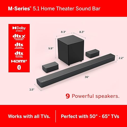 Miniatura 3 de VIZIO Barra de sonido prémium M-Series 5.1 con Dolby Atmos, DTSX, Bluetooth, subwoofer inalámbrico y compatibilidad con Alexa, modelo M51ax-J6,
