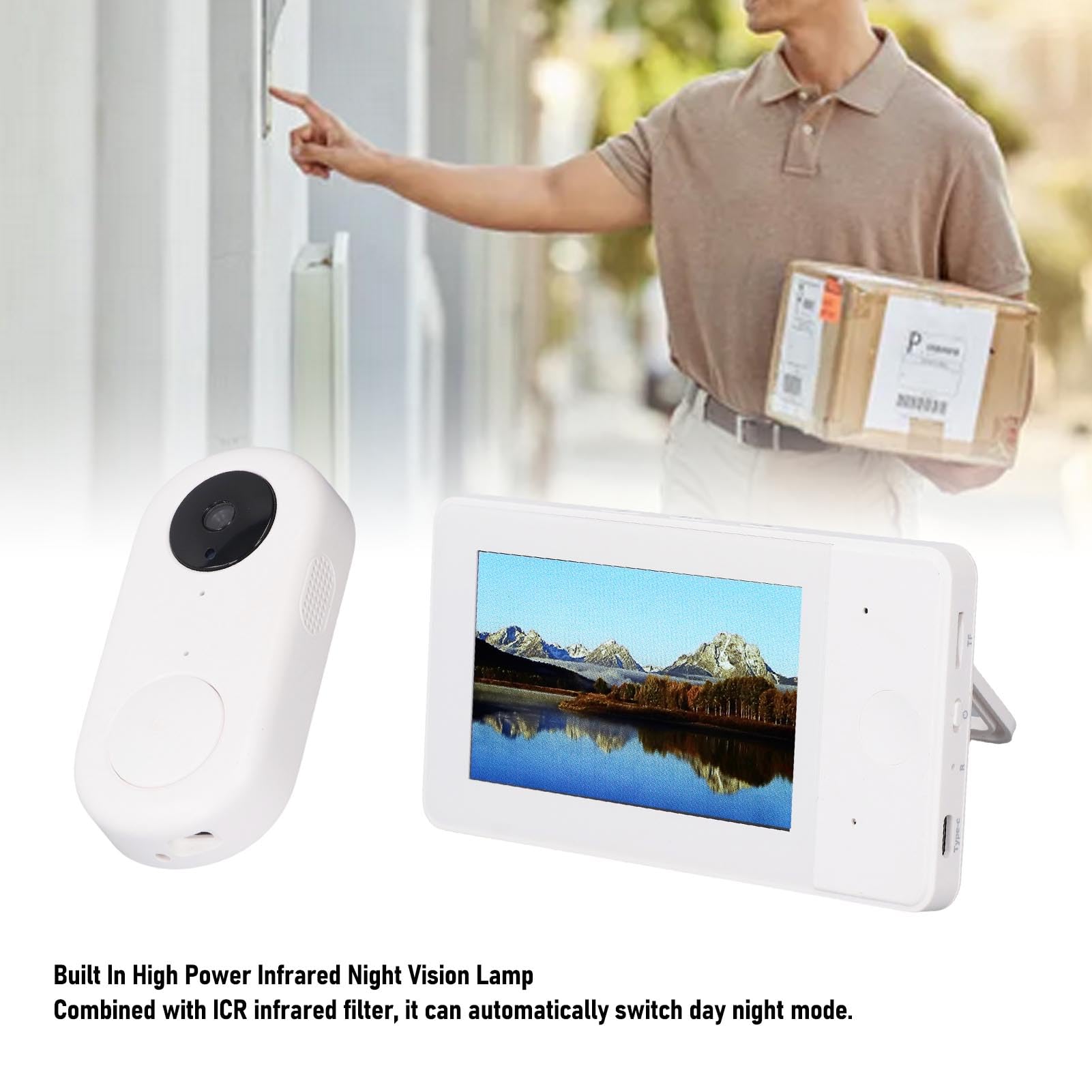 Sxhlseller de Videoportero Inalámbrico, Cámara de Timbre Visual con Lente Gran Angular de 8MP y 170 ° con Pantalla de 4,3 Pulgadas Modo Nocturno Voz Bidireccional, para Seguridad en el