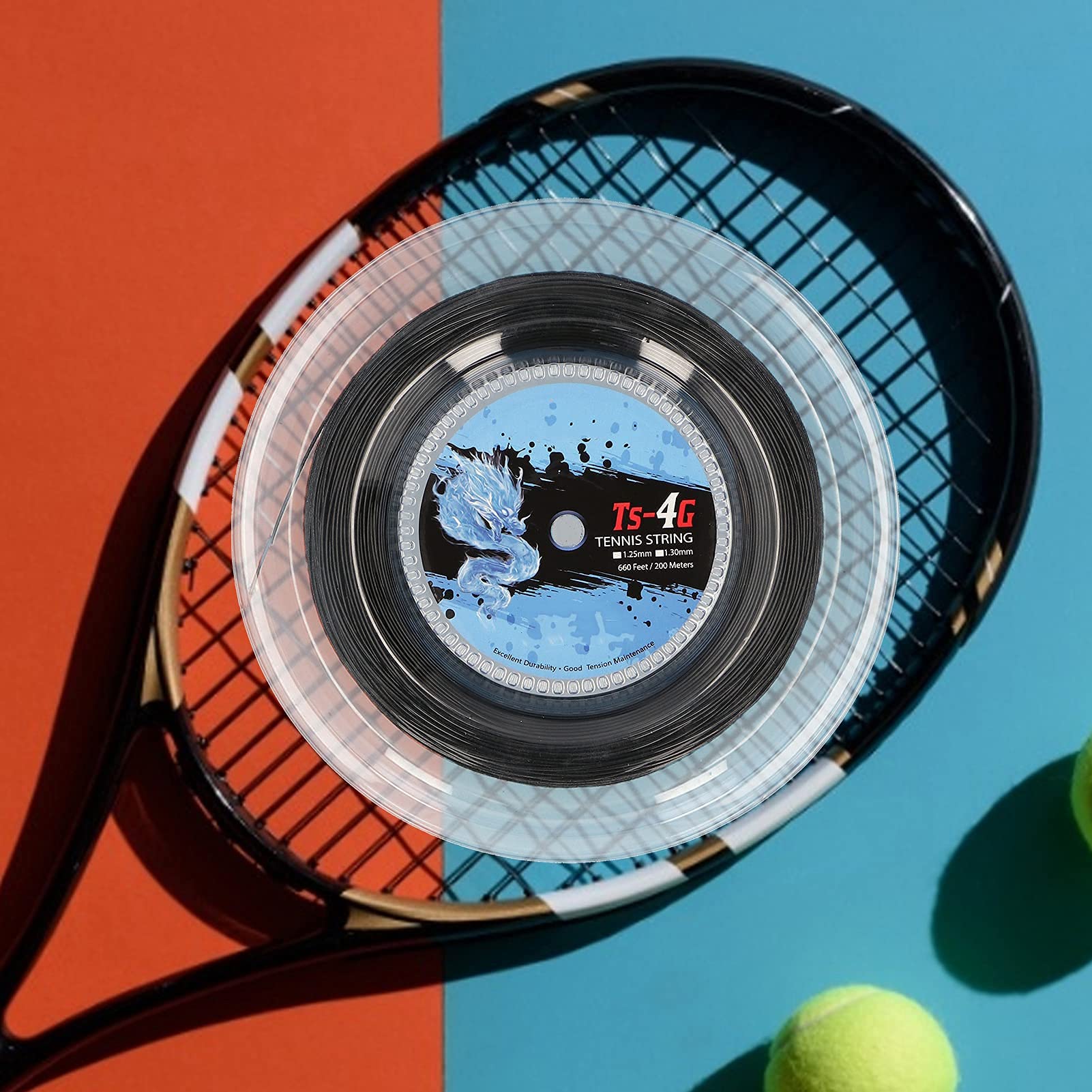 Alomejor Corda per Racchetta da Tennis, Lunghezza 200 m/656.2 Piedi, Accessorio da Tennis Nero per Sport all'Aria Aperta