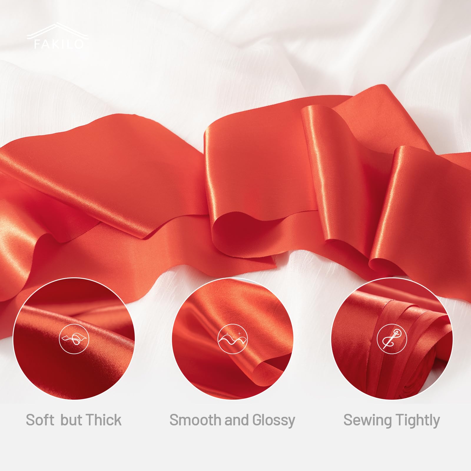 FAKILO Red Satin Ribbon 4 Inch x 11 yd Wide Thick Ribbon for a Grand Opening Business Ribbon Cuttings Ceremony Bow Wedding Chairs Party Christmas Festival Decor - Image 3