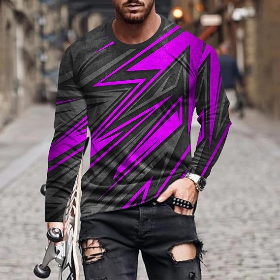 Mens Workout Shirts Casual Fashion Long Sleeve Crewneck Sweatshirt Lounge Print Graphic Tee Shirts Loose Pullover