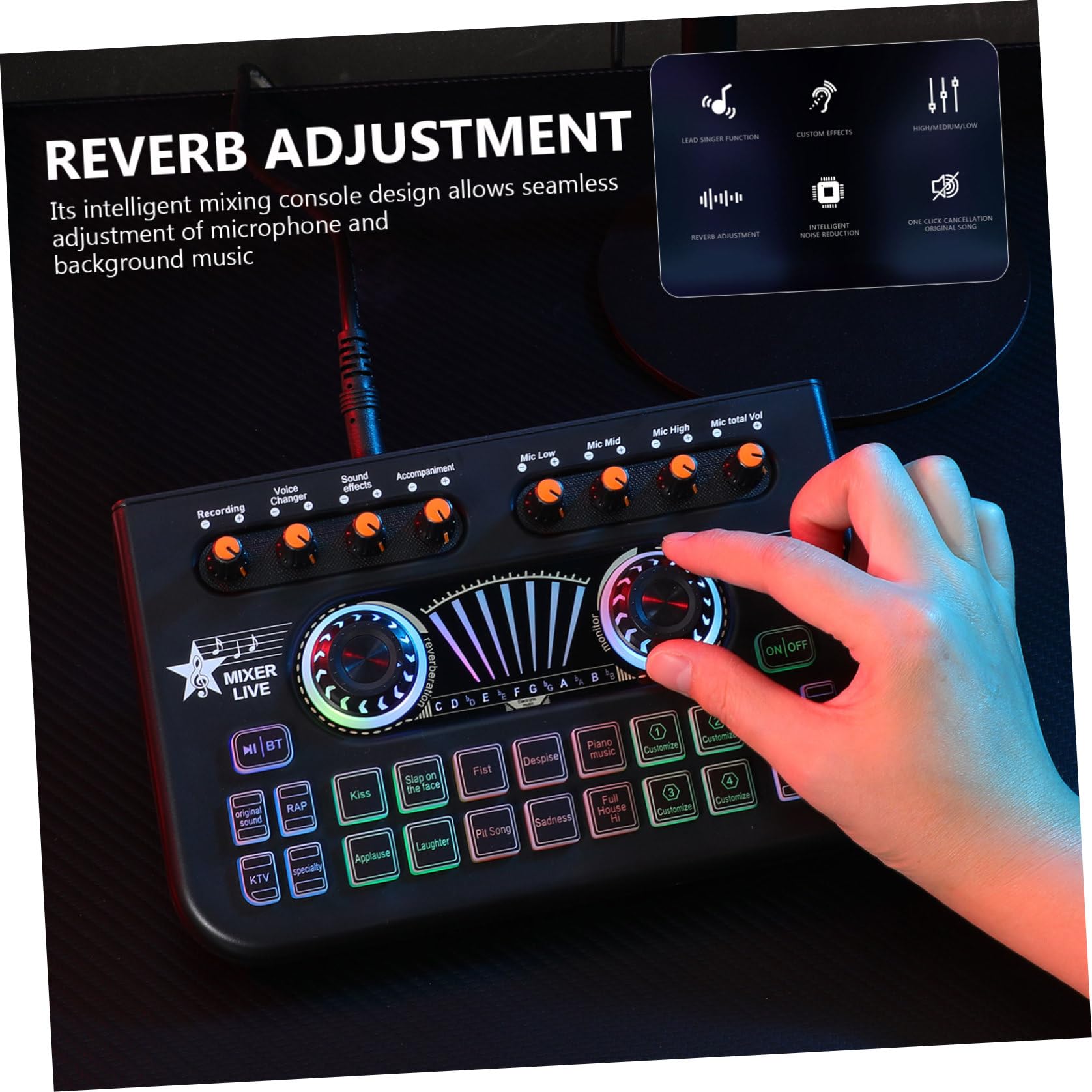 Beavorty Stimmverzerrer Mikrofon Audiomixer Mischpult mit Live Soundkarte Schwarz Metall/kunststoff Plug And Play für Karaoke und Gaming
