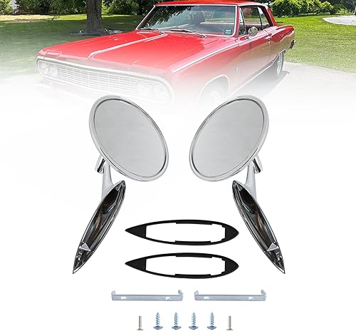 Espejos retrovisores exteriores de moño redondo con base acanalada compatibles con 1963-1964 Ch-evy Impala 1963-1965 Ch-evy Corvair 1963-1964 Ch-evy