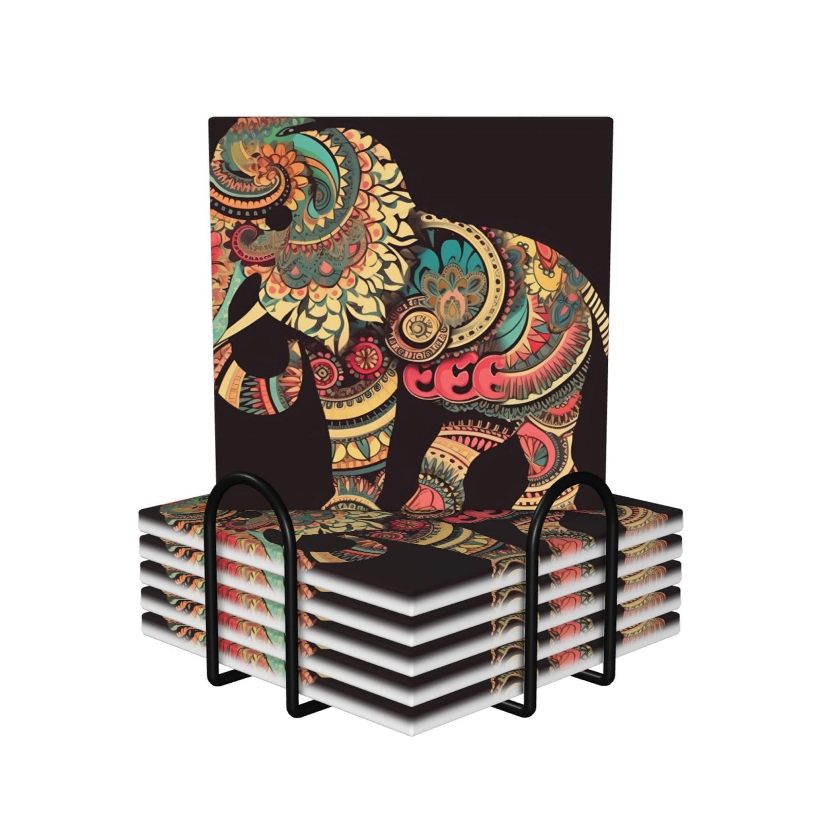 Dessous de verre éléphant en céramique lot de 6, idée cadeau pour mariage et maison
