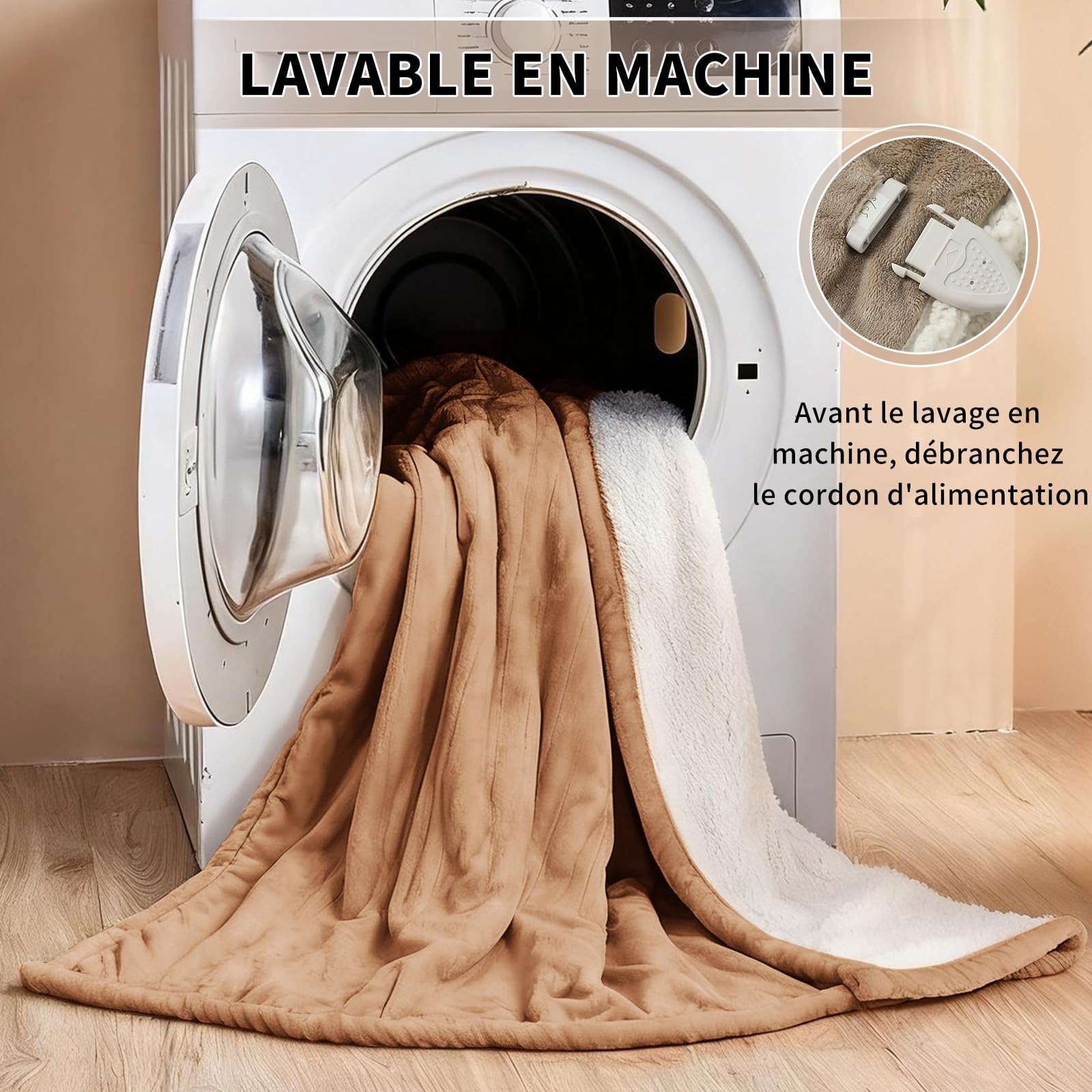 ESTINGO Plaid Chauffant 180x130cm, Couverture Chauffante 1 Personne, Beige‌ | Confort Douillet en Flanelle et Sherpa, 6 Réglages de Chaleur, Arrêt Auto après 10h, Lavable en Machine, Pour Lit ou Canapé