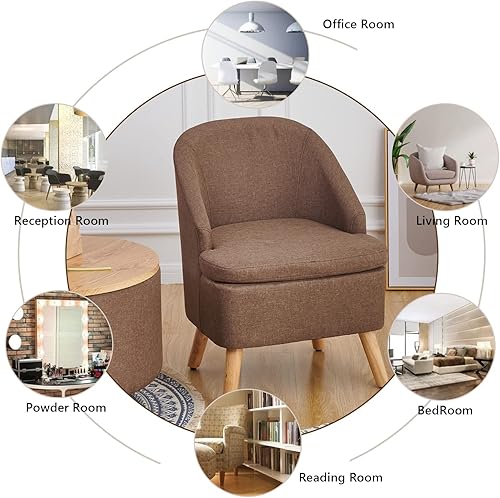 Miniatura 4 de SIMPLEOPULENCE - Silla de barril decorativa para sala de estar, silla de club tapizada de tela moderna con respaldo curvado y patas de madera