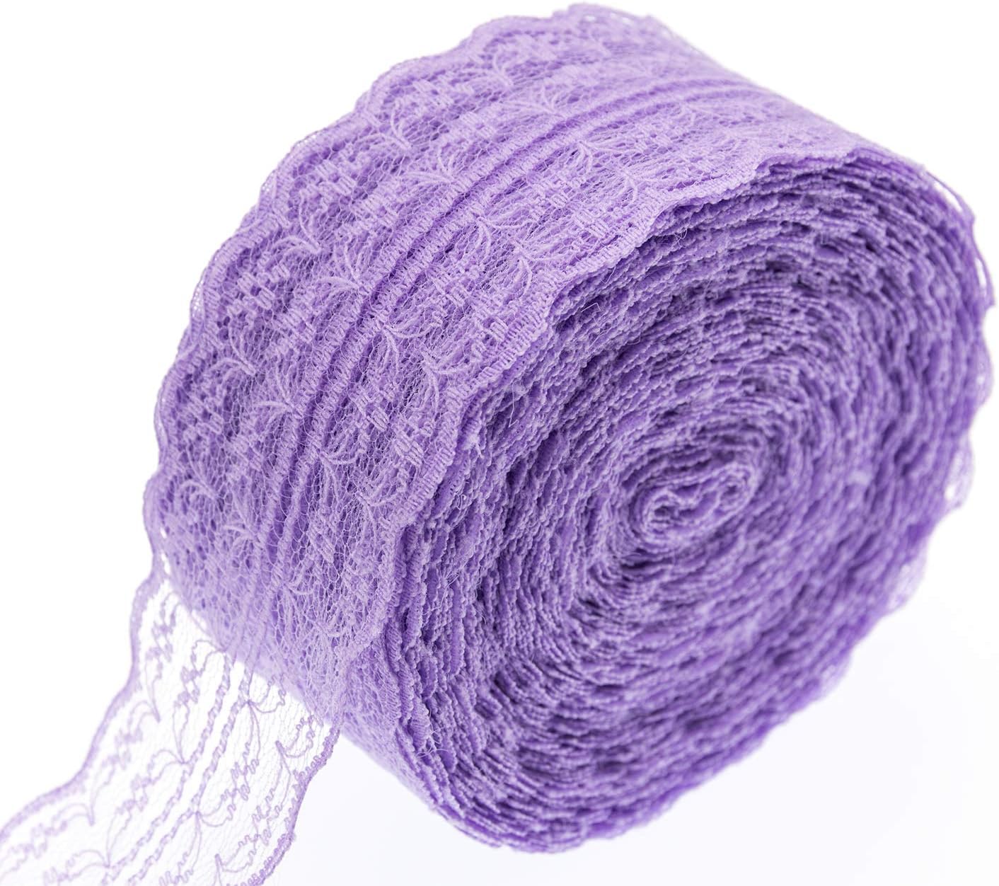 ATRibbons 25 Yards 1-3/4 Inch Wide Floral Pattern Lace Trim Roll Colorful Lace Fabric Ribbon for Sewing Making,Gift Wrapping and Bridal Wedding Decorations (Lavender)