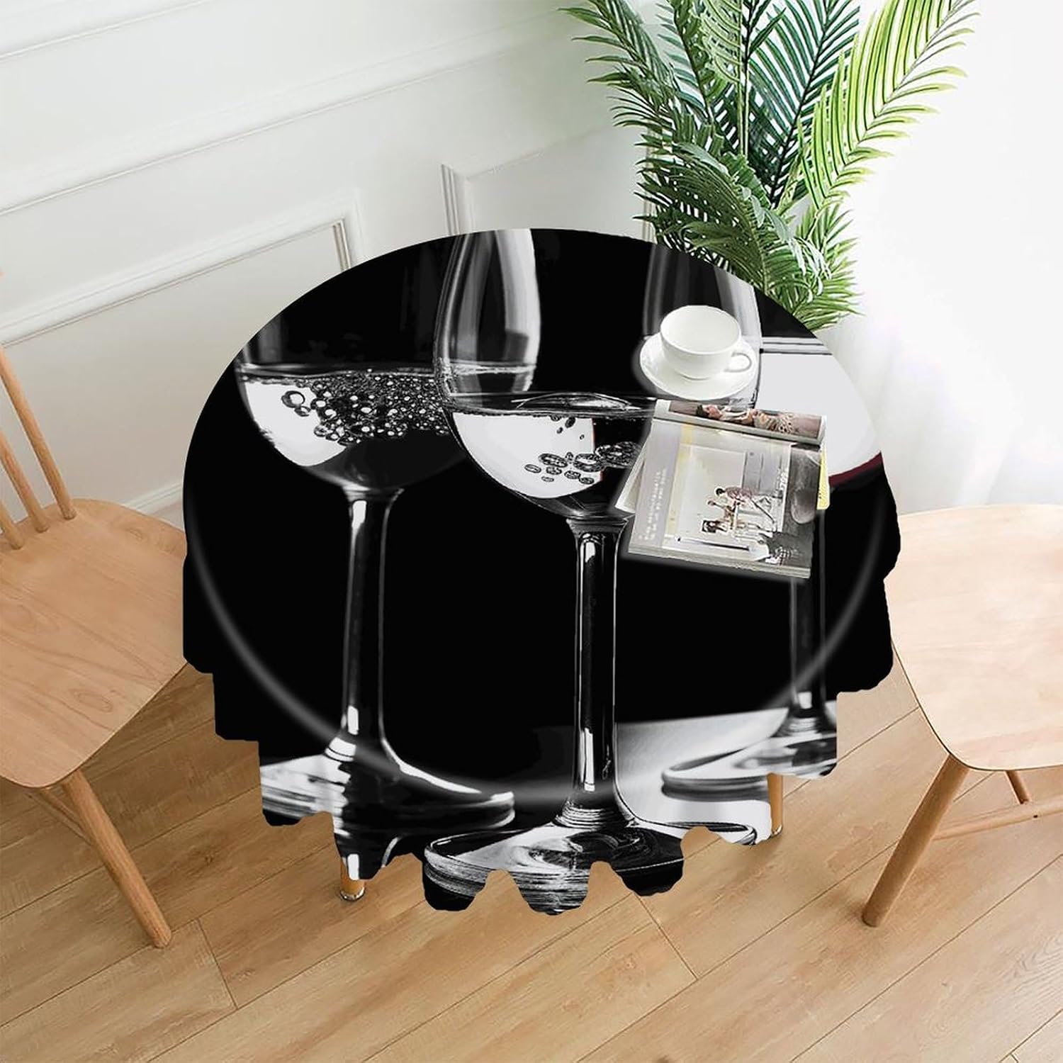 60 Inch Round Wine Glasses Tablecloth Waterproof Heavy Duty Polyester Table Cloth Spill-Proof Wipeable Table Cover Decorative Circle Dining Tablecover for Party Outdoor